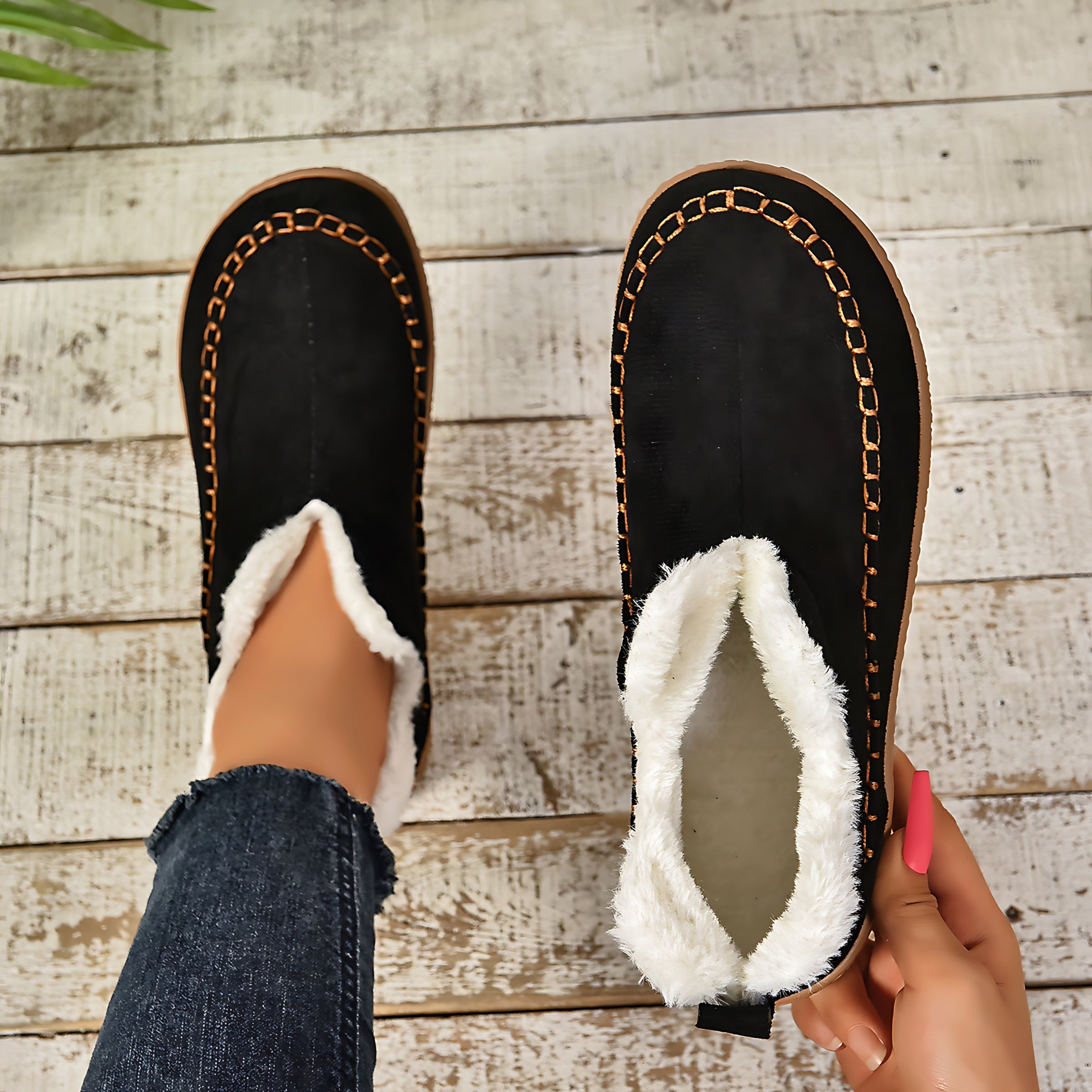 Charlotte – Suede Faux Fur Lined Slip On Ankle Boots