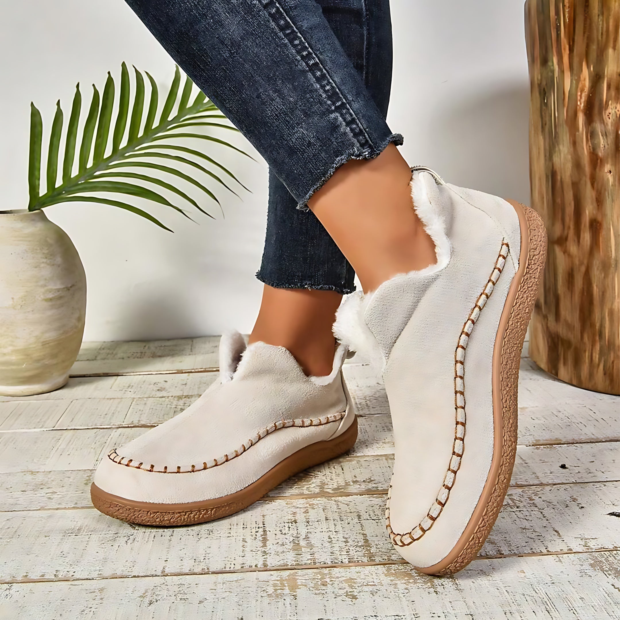 Charlotte – Suede Faux Fur Lined Slip On Ankle Boots