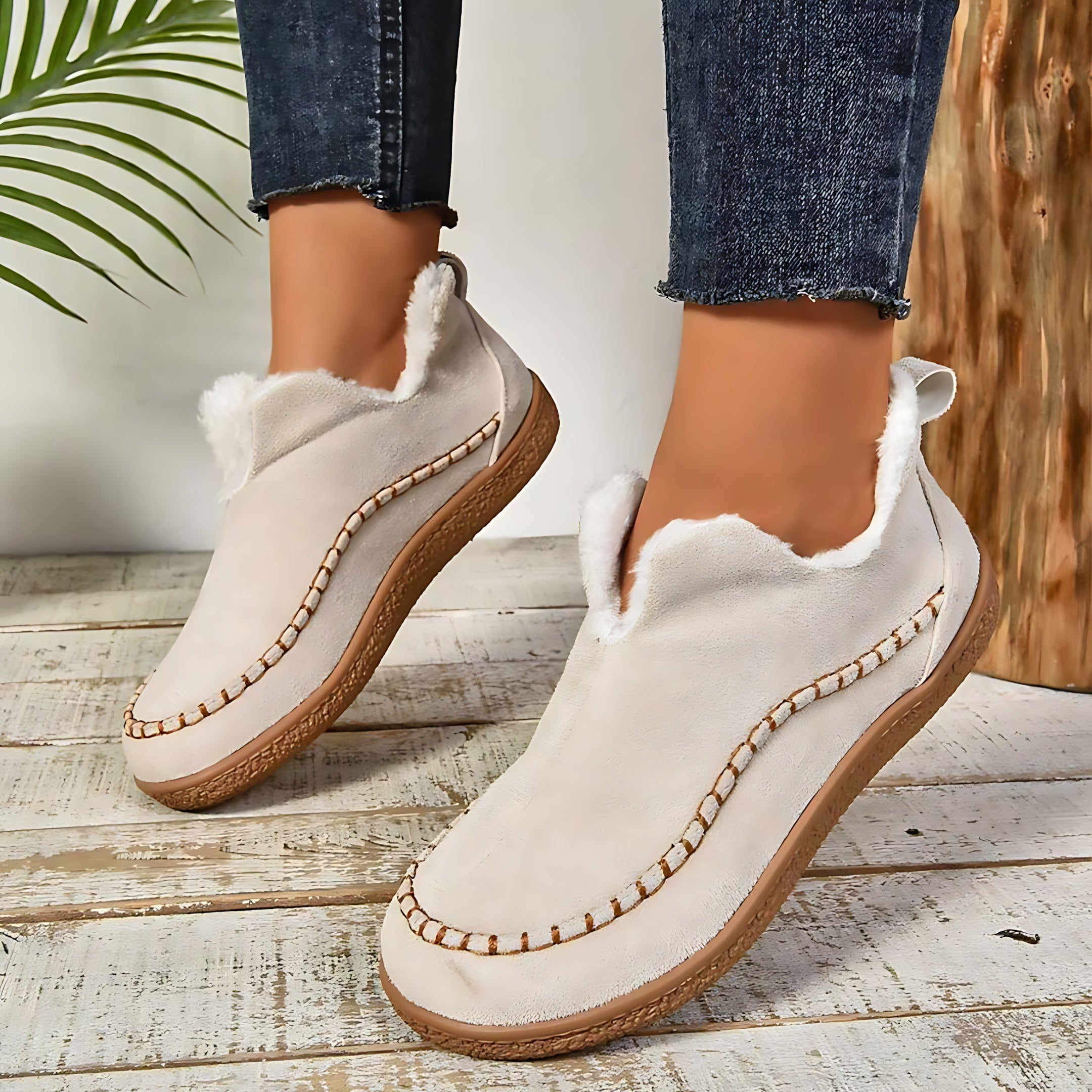 Charlotte – Suede Faux Fur Lined Slip On Ankle Boots