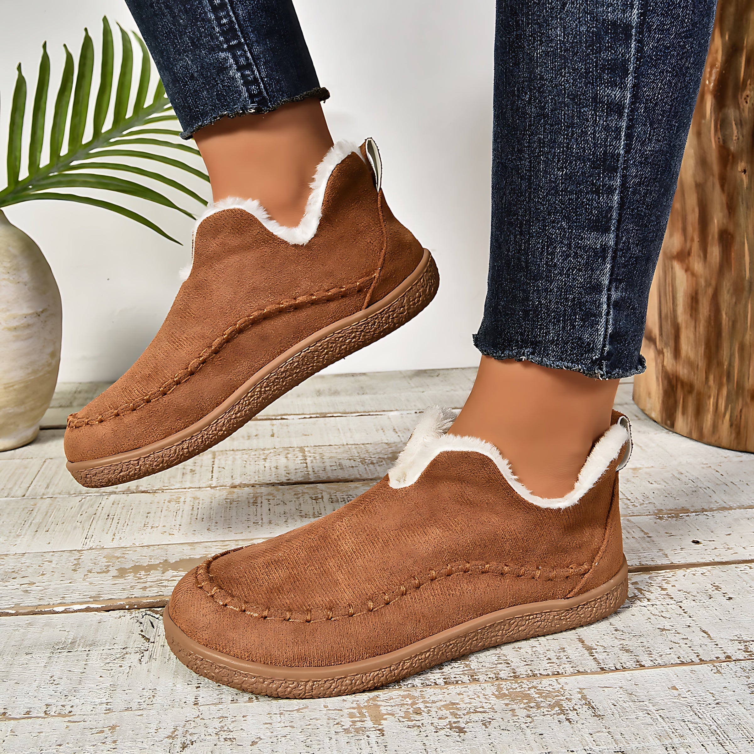Charlotte – Suede Faux Fur Lined Slip On Ankle Boots