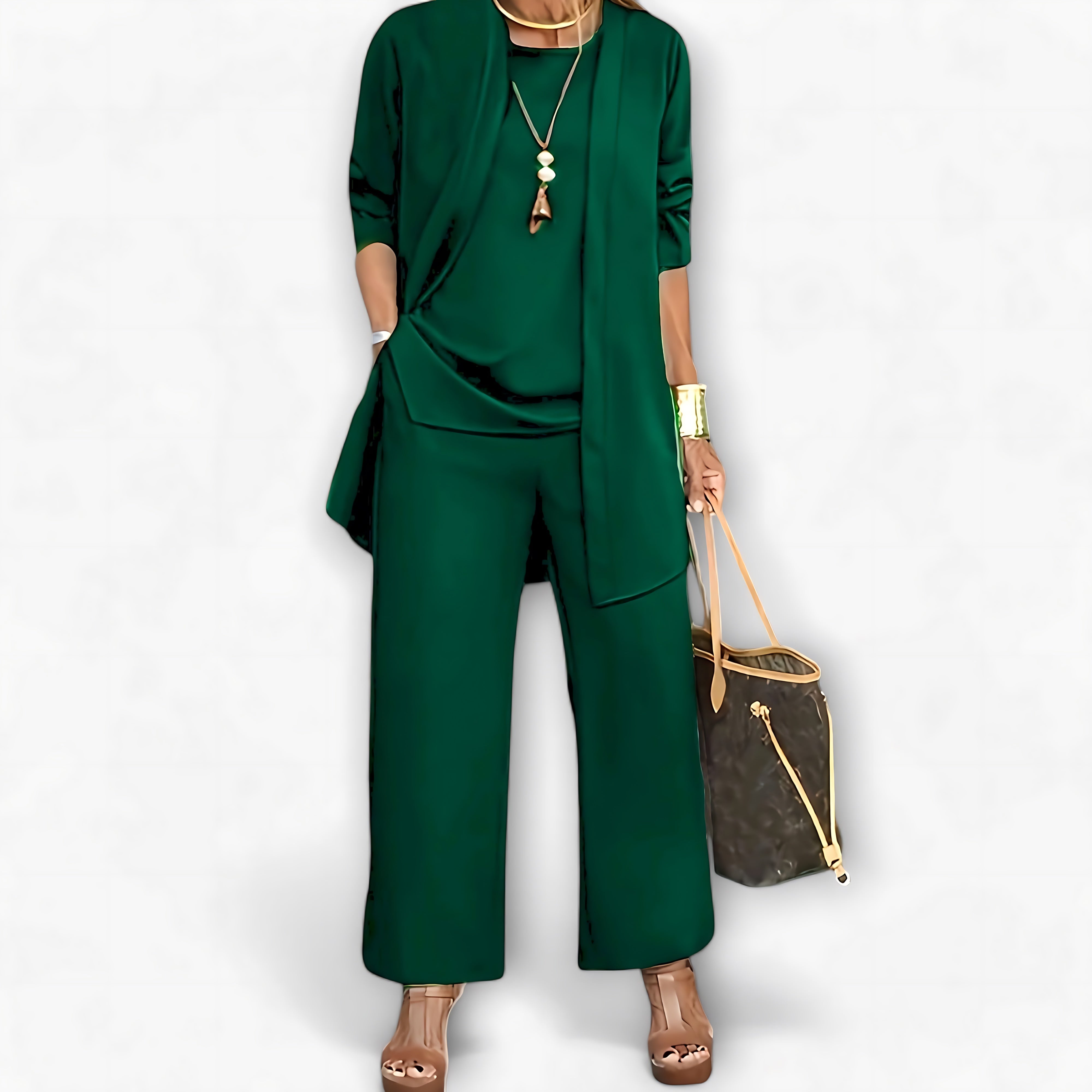 Charlotte – Three Piece Cardigan Top And Wide Leg Pants Set