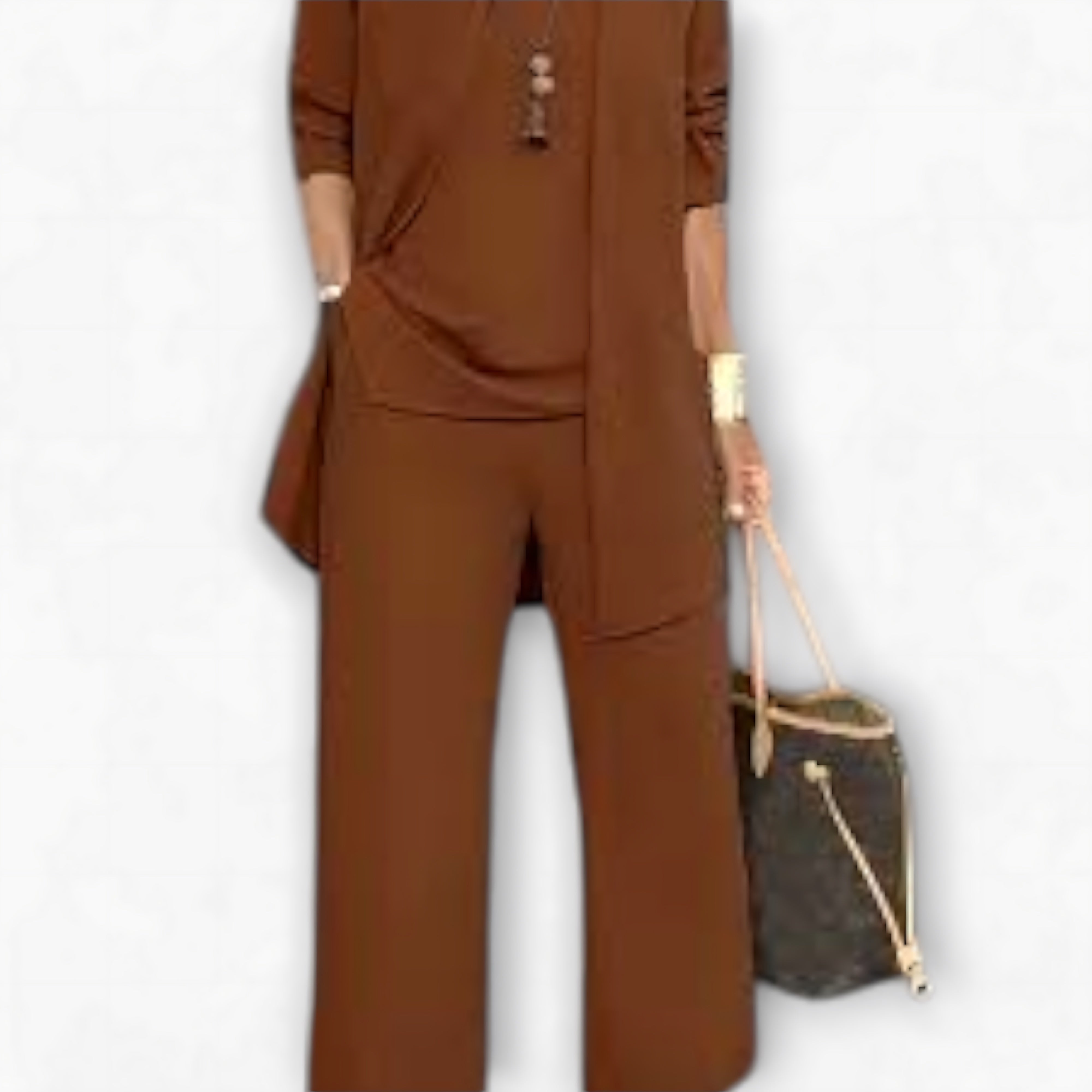 Charlotte – Three Piece Cardigan Top And Wide Leg Pants Set