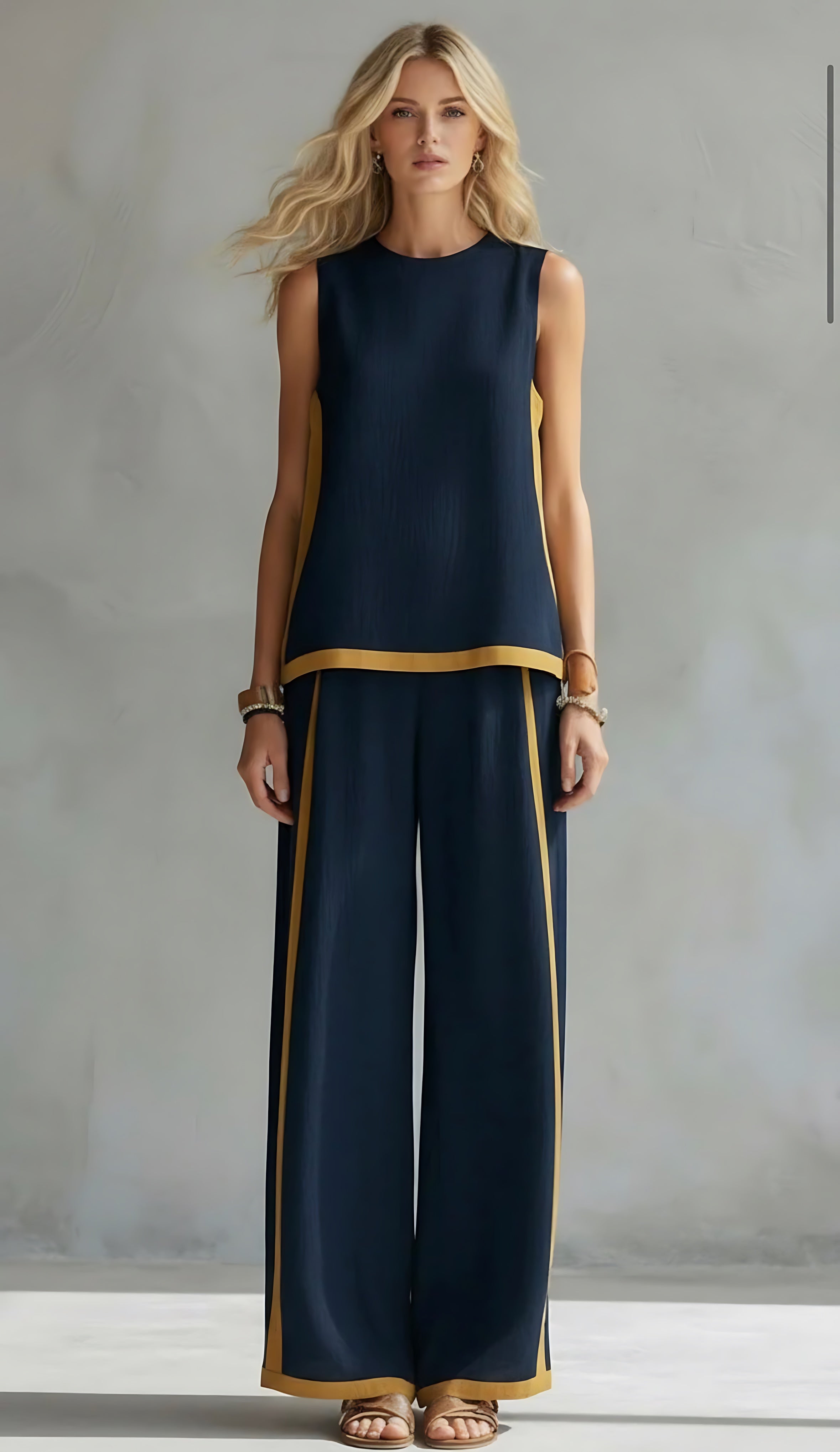 Chloe – Contrast Stripe Tank Top and Wide Leg Pants Set