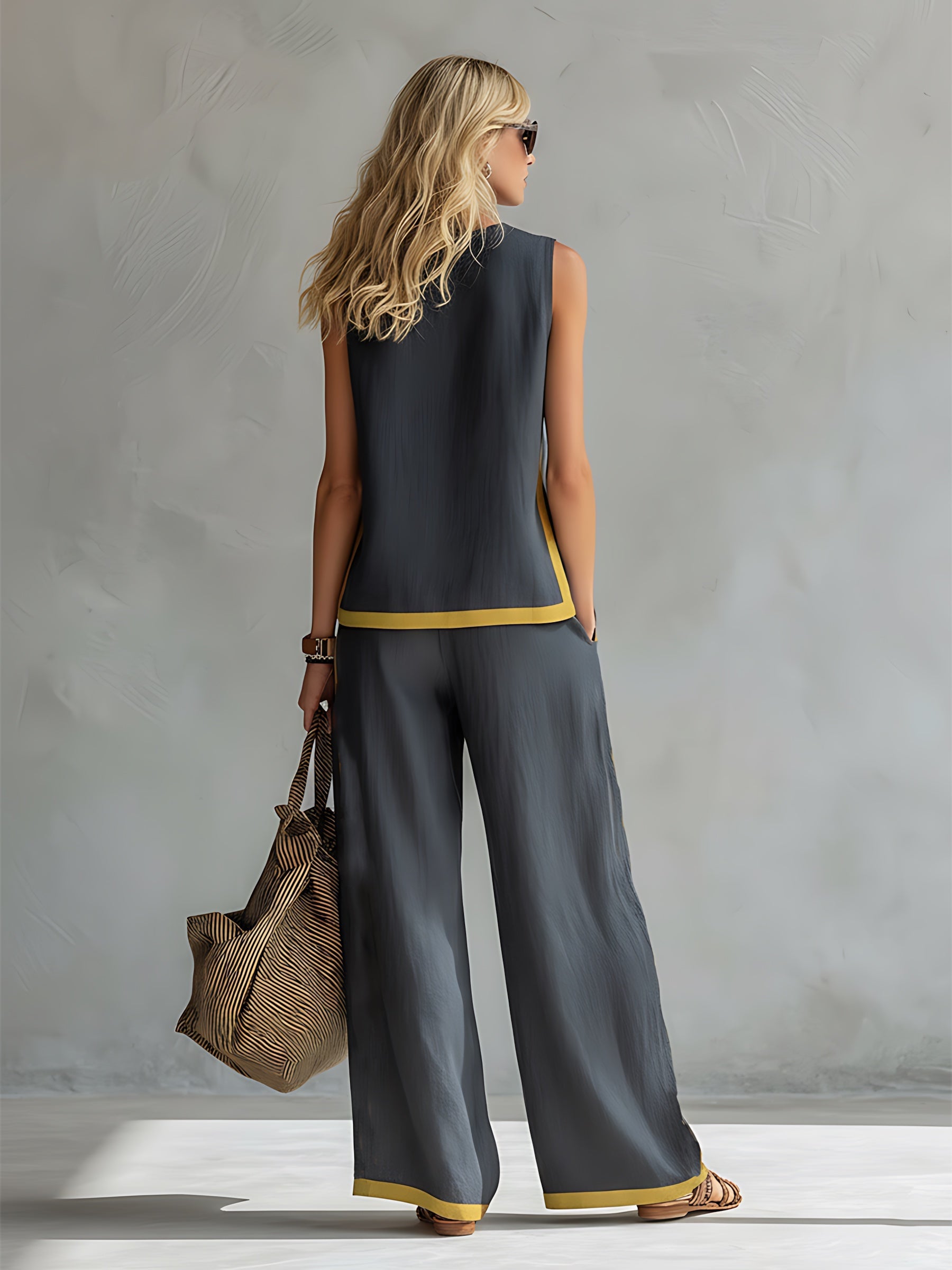 Chloe – Contrast Stripe Tank Top and Wide Leg Pants Set
