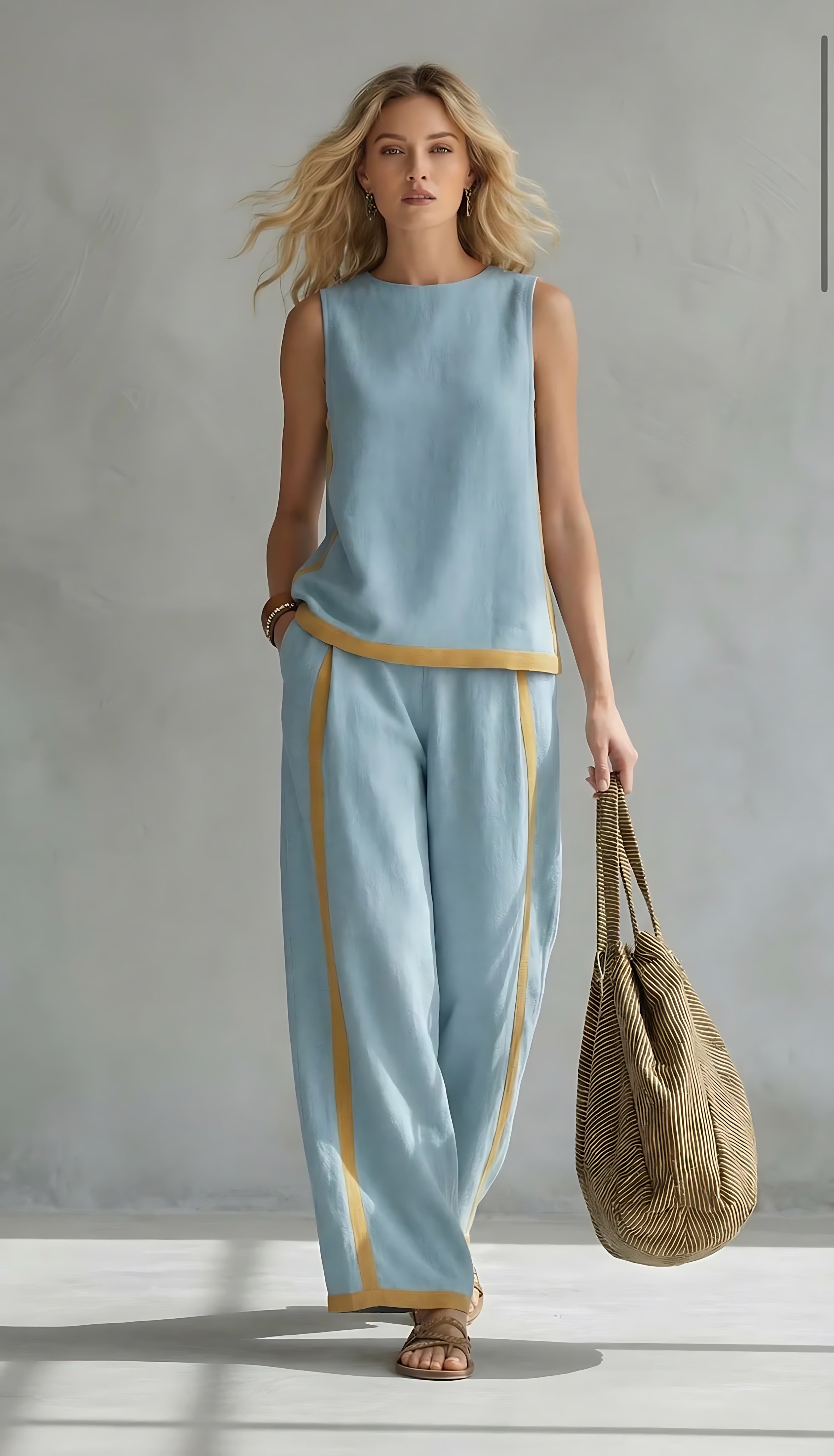 Chloe – Contrast Stripe Tank Top and Wide Leg Pants Set