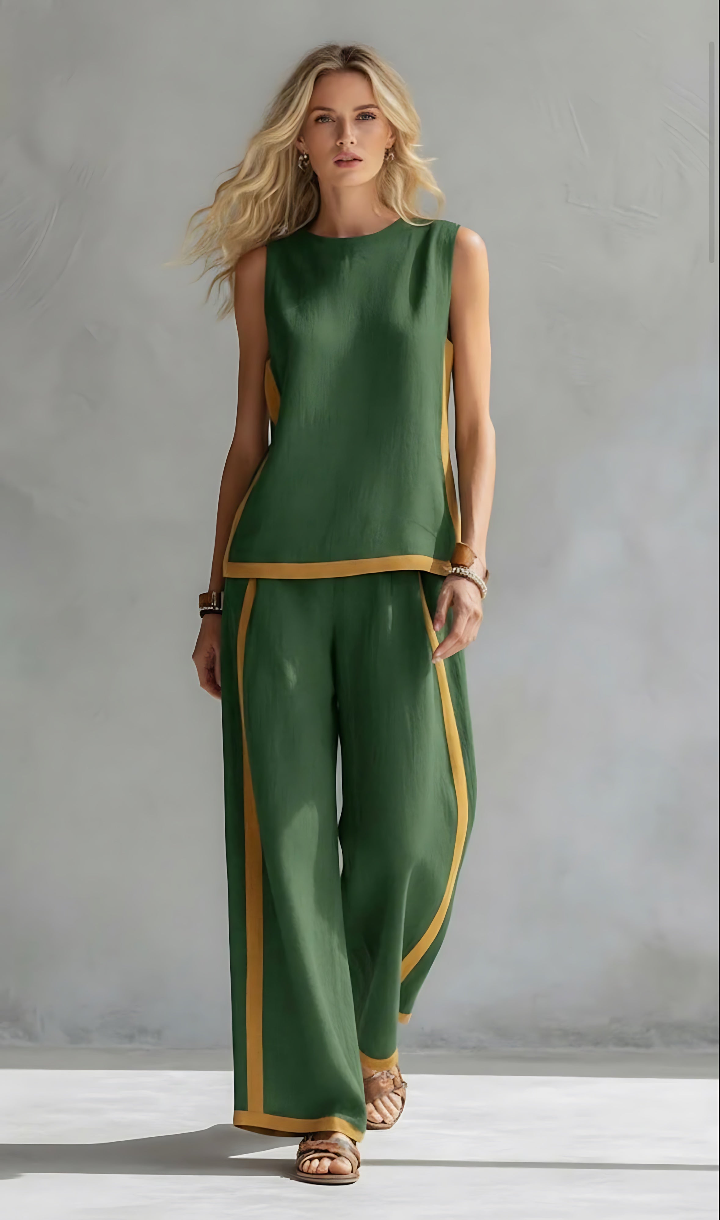 Chloe – Contrast Stripe Tank Top and Wide Leg Pants Set