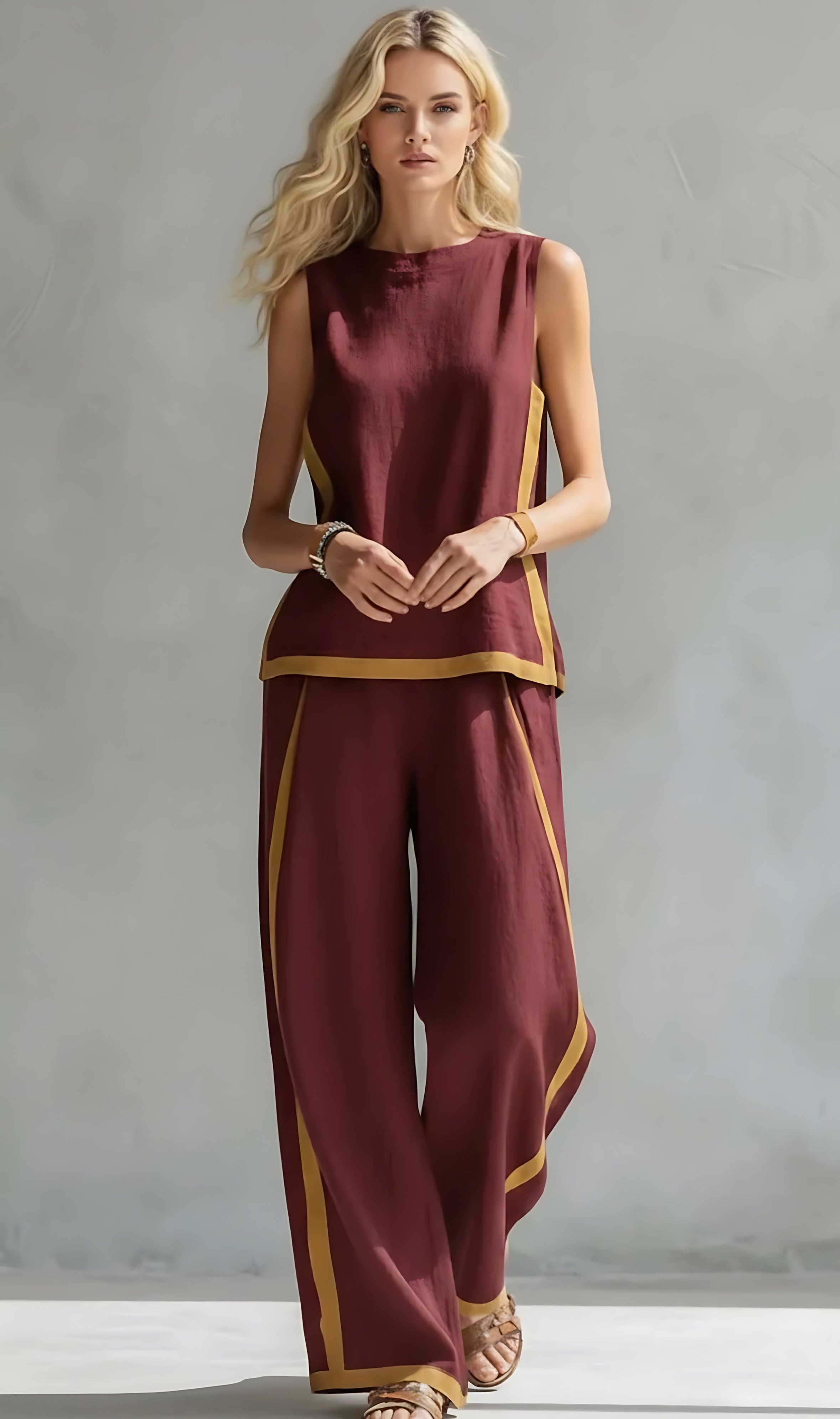 Chloe – Contrast Stripe Tank Top and Wide Leg Pants Set