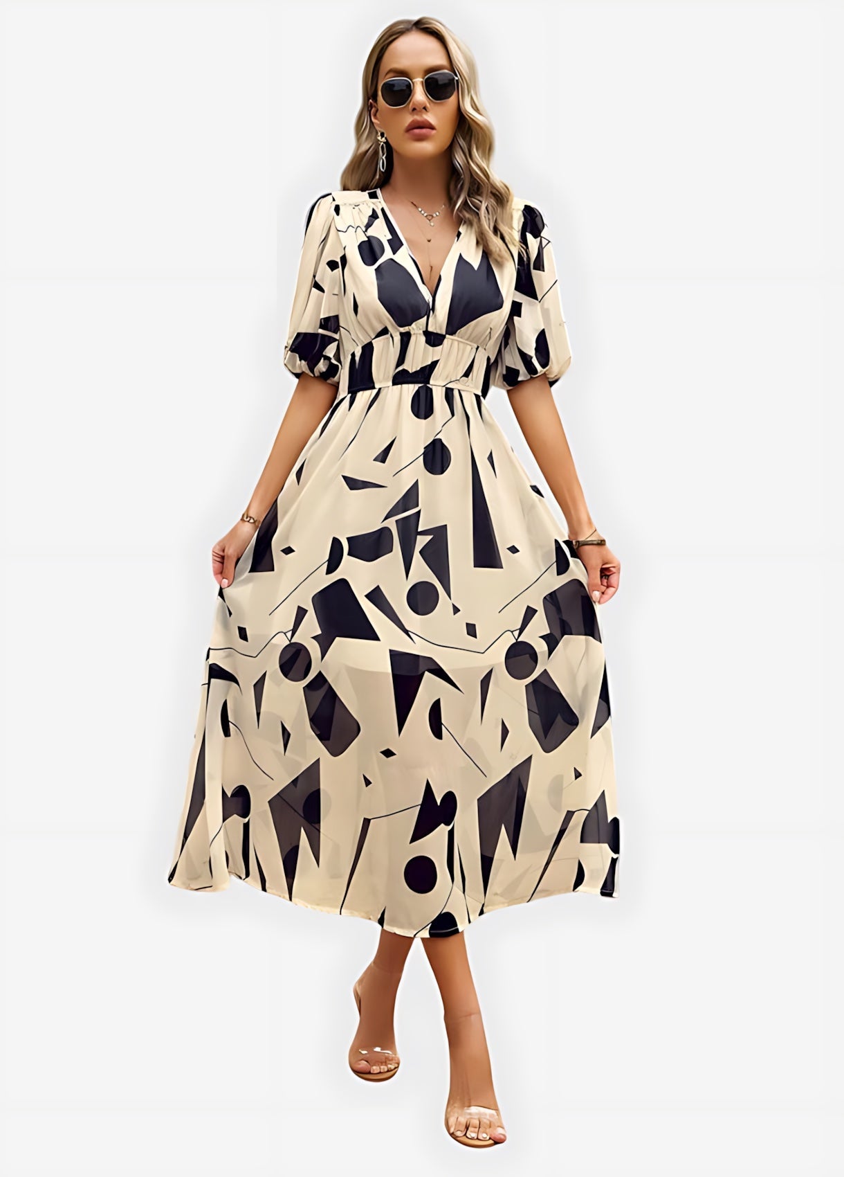 Chloe – Floral Print Puff Sleeve Wrap Midi Dress