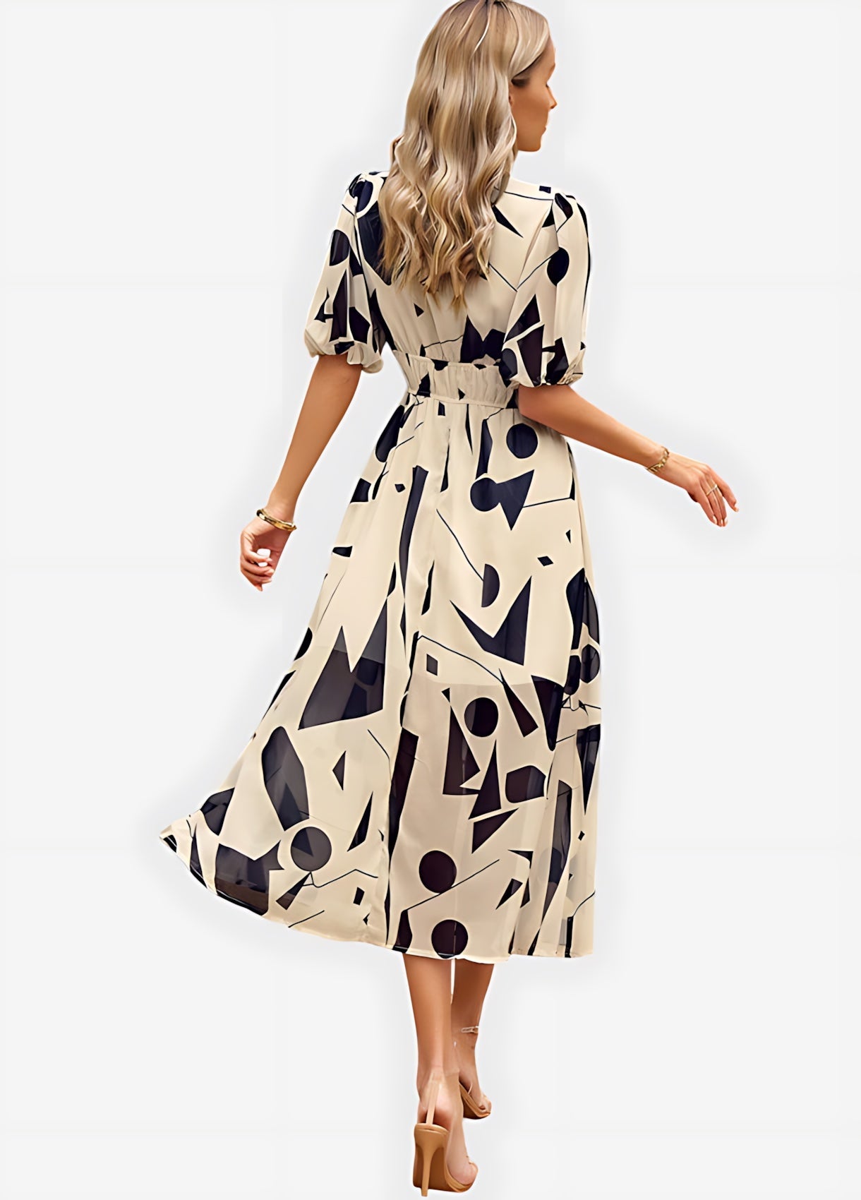 Chloe – Floral Print Puff Sleeve Wrap Midi Dress