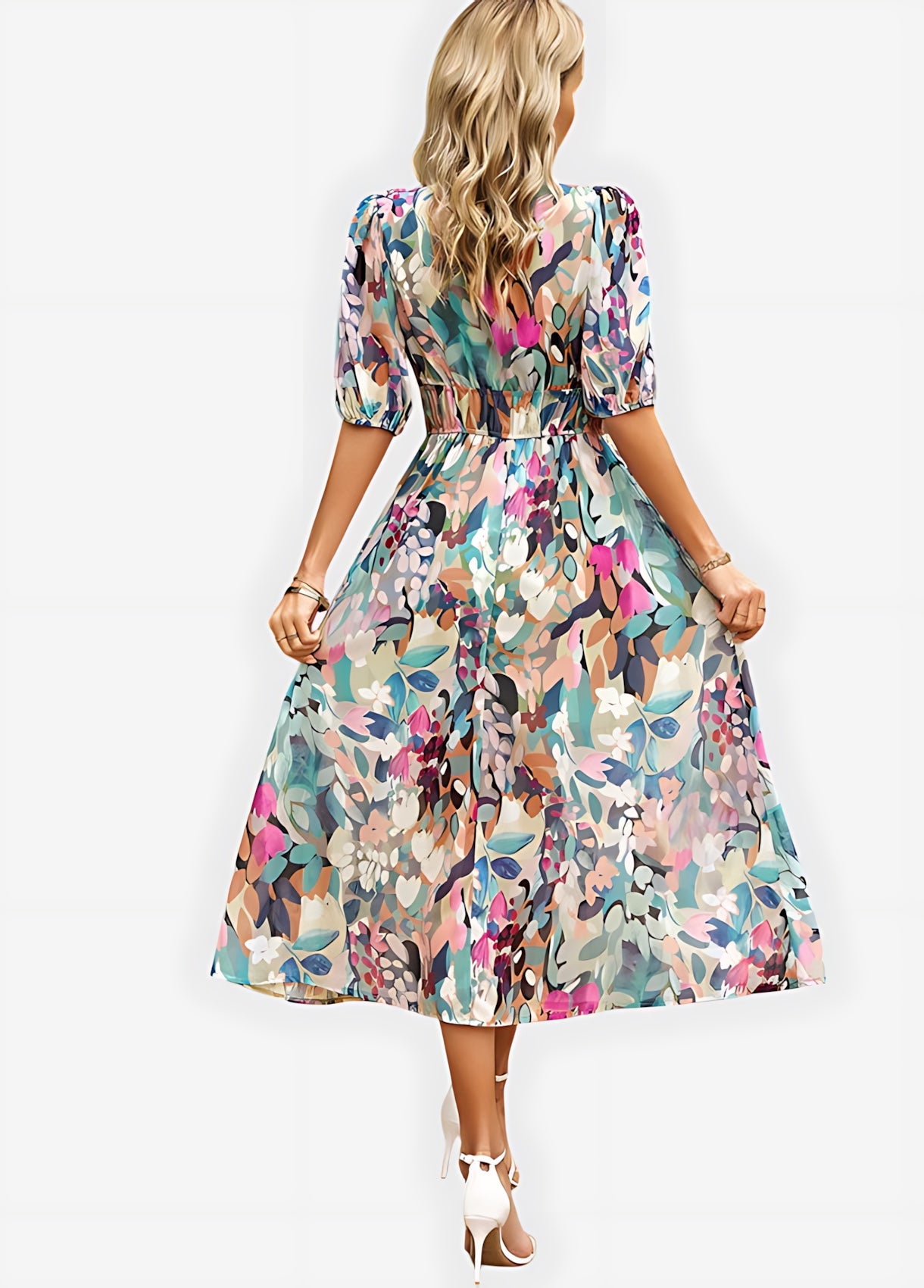 Chloe – Floral Print Puff Sleeve Wrap Midi Dress