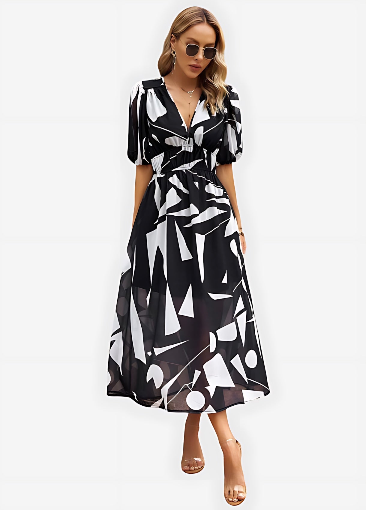 Chloe – Floral Print Puff Sleeve Wrap Midi Dress