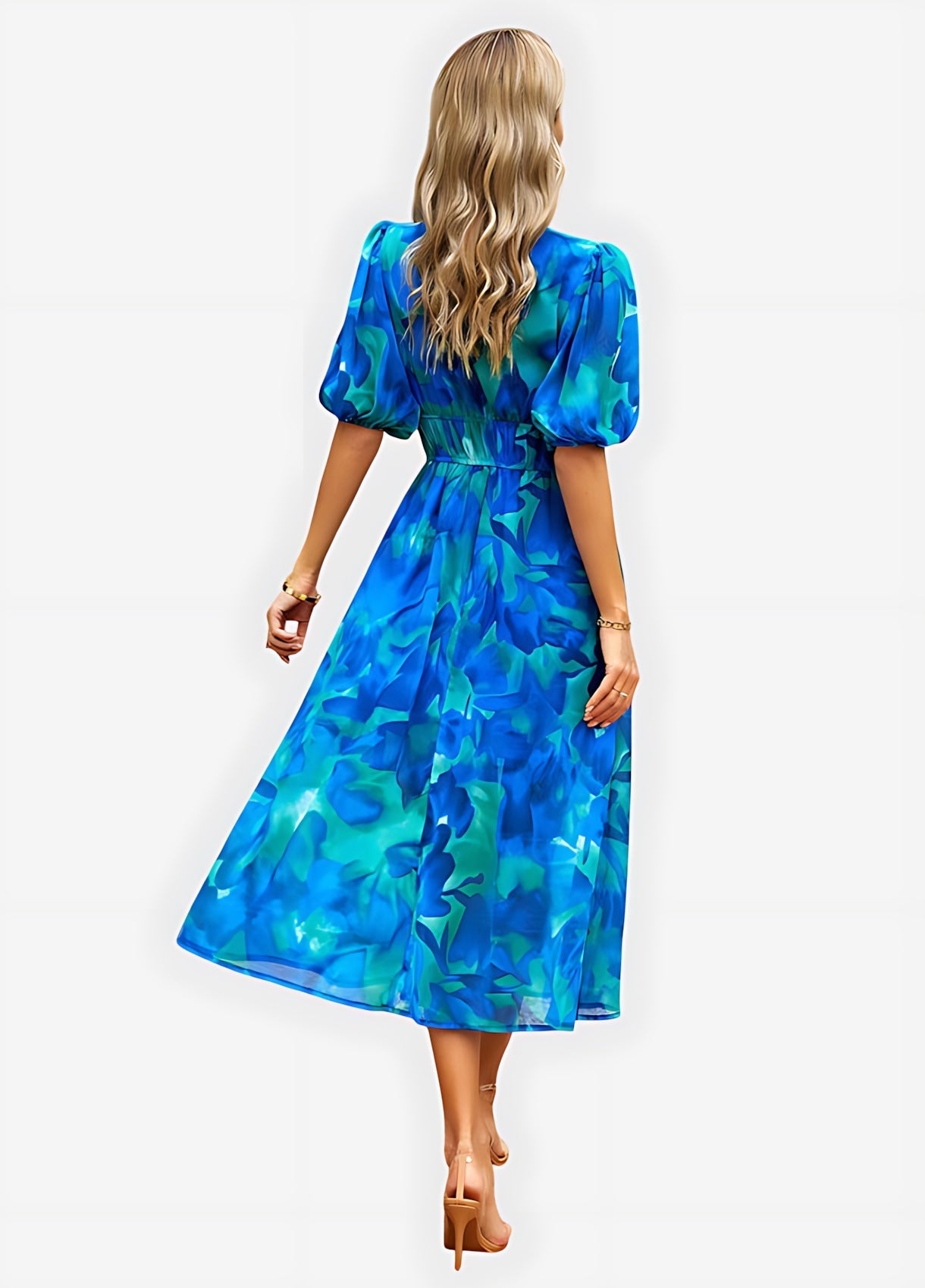 Chloe – Floral Print Puff Sleeve Wrap Midi Dress