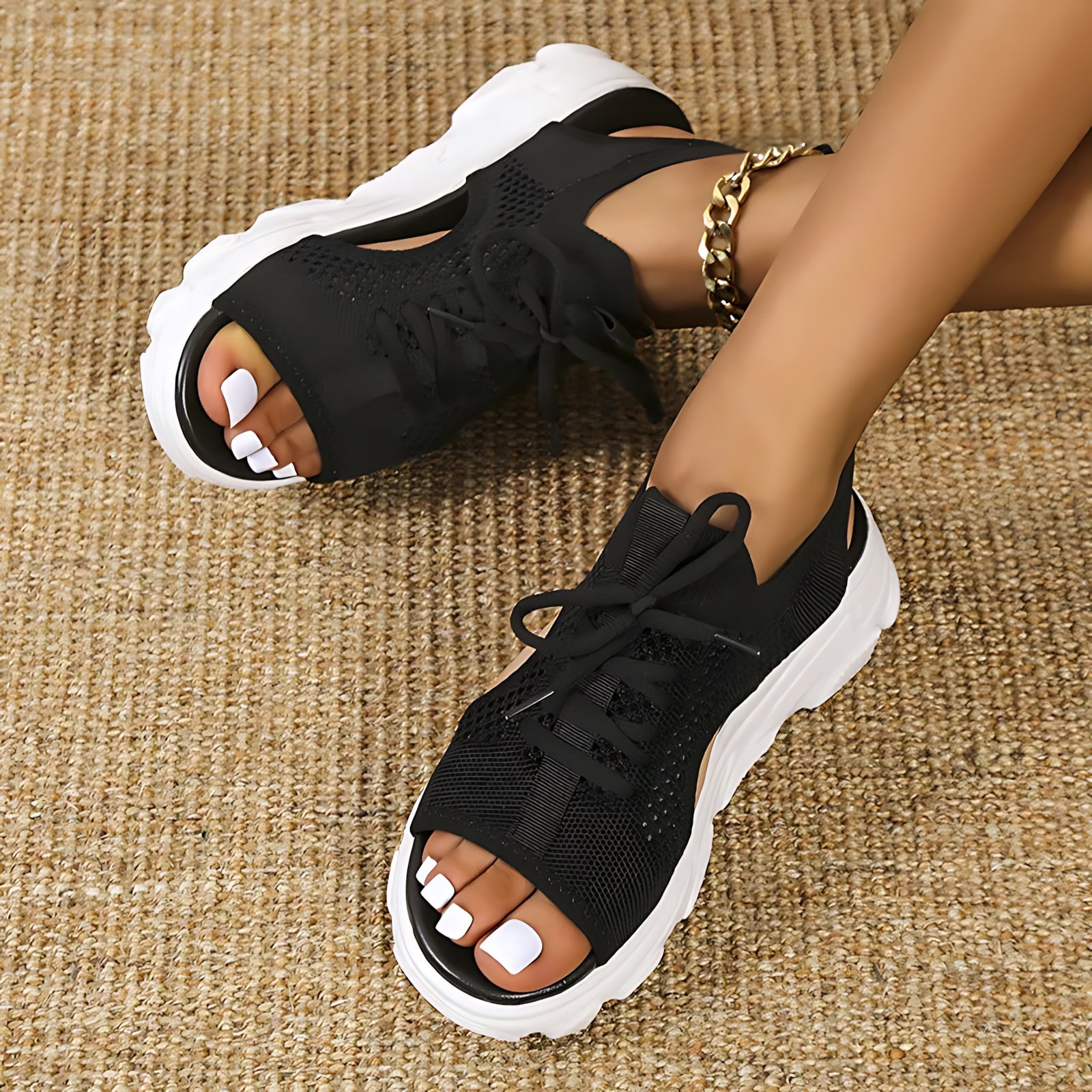 Chloe – Knit Lace Up Platform Sandals
