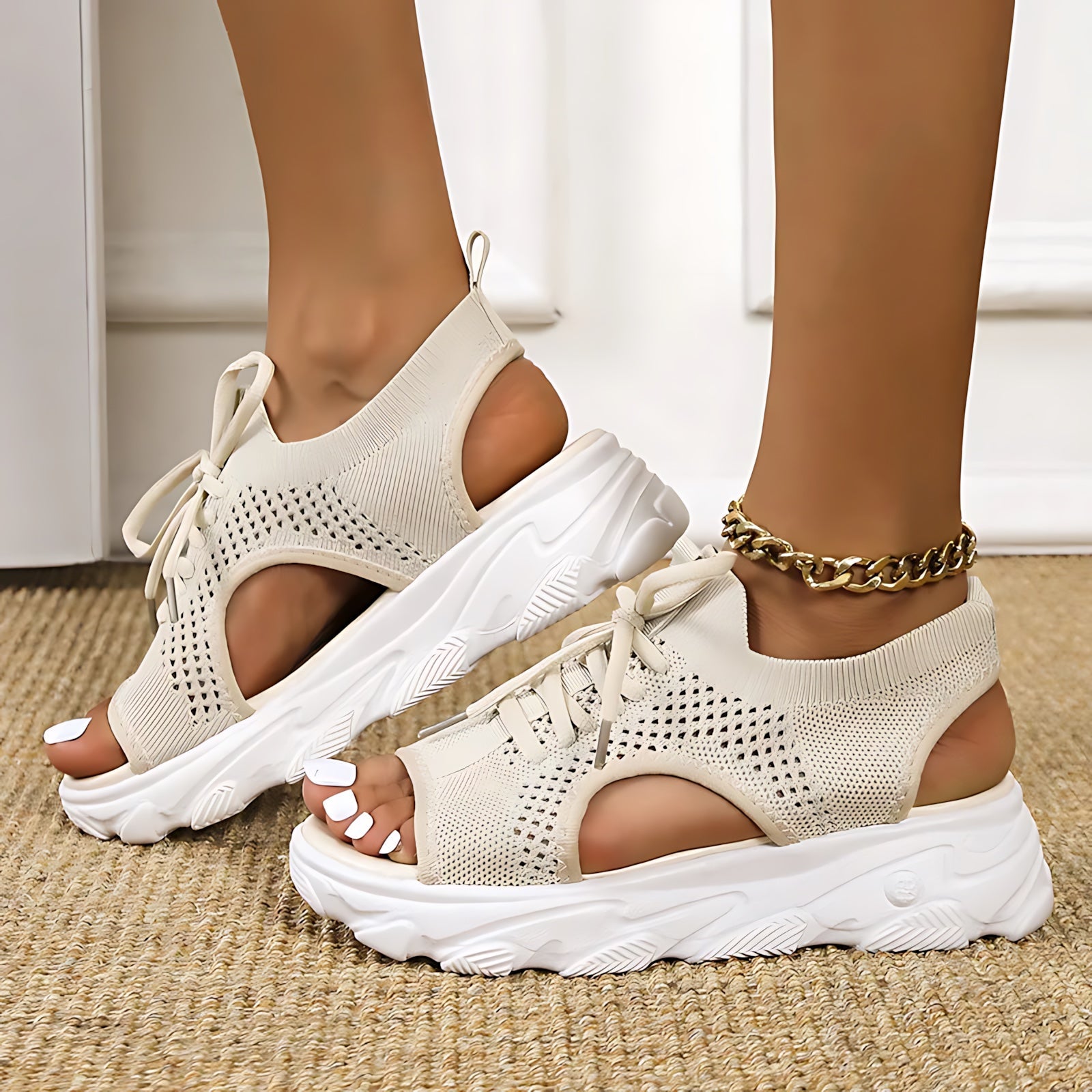 Chloe – Knit Lace Up Platform Sandals