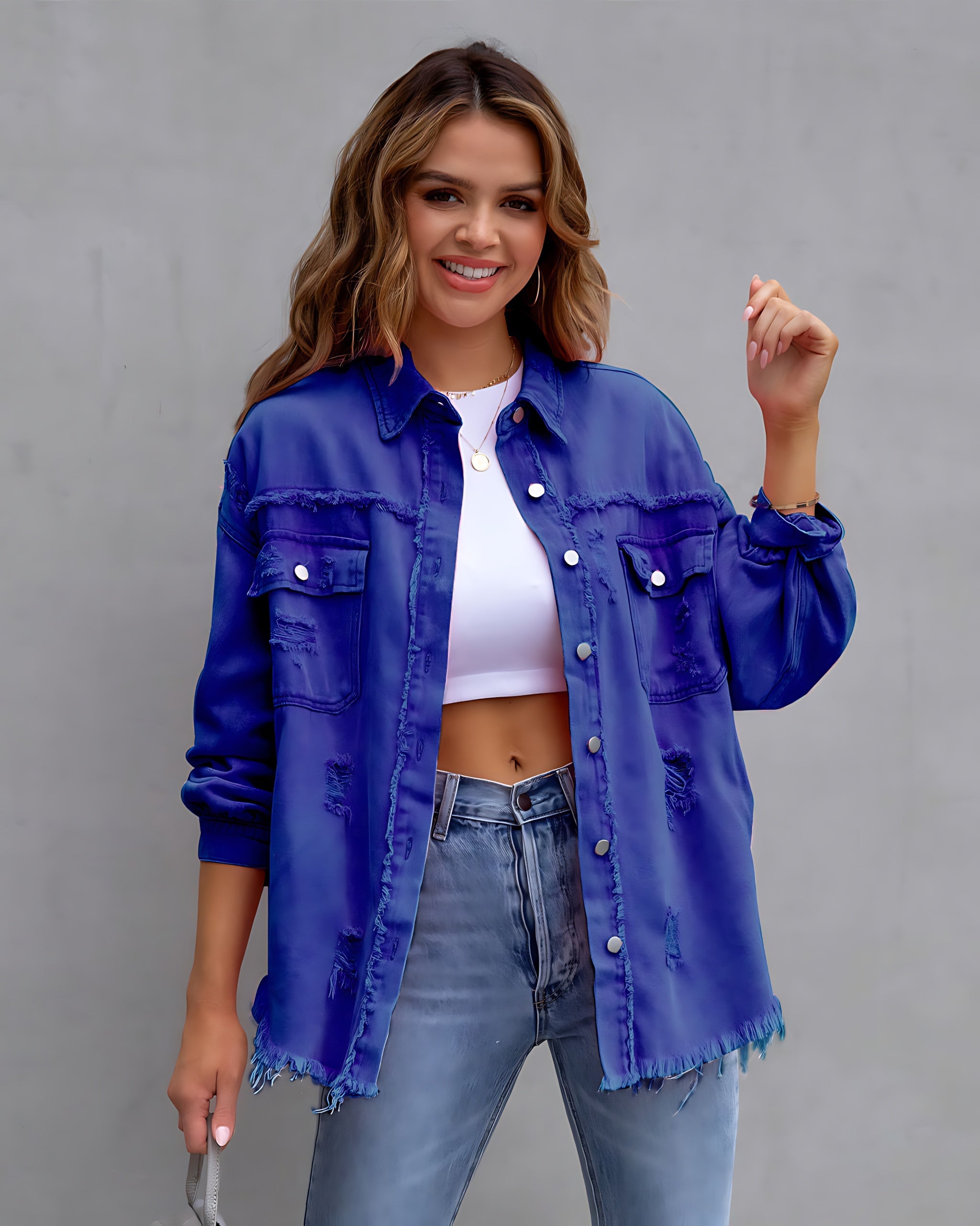 Chloe – Oversized Distressed Denim Jacket