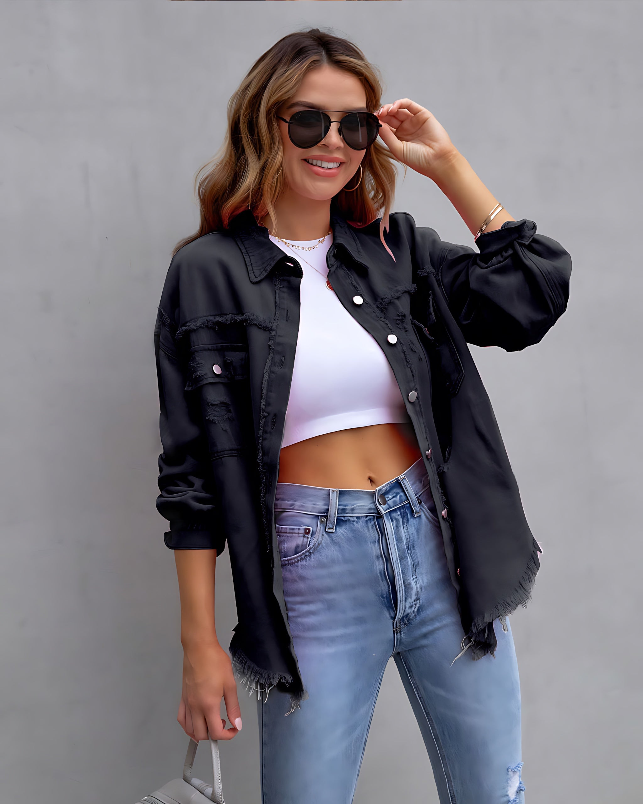 Chloe – Oversized Distressed Denim Jacket