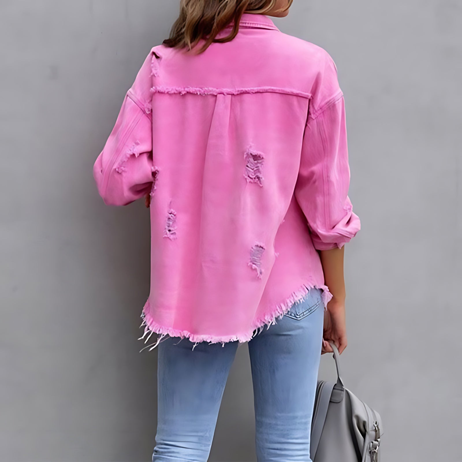 Chloe – Oversized Distressed Denim Jacket