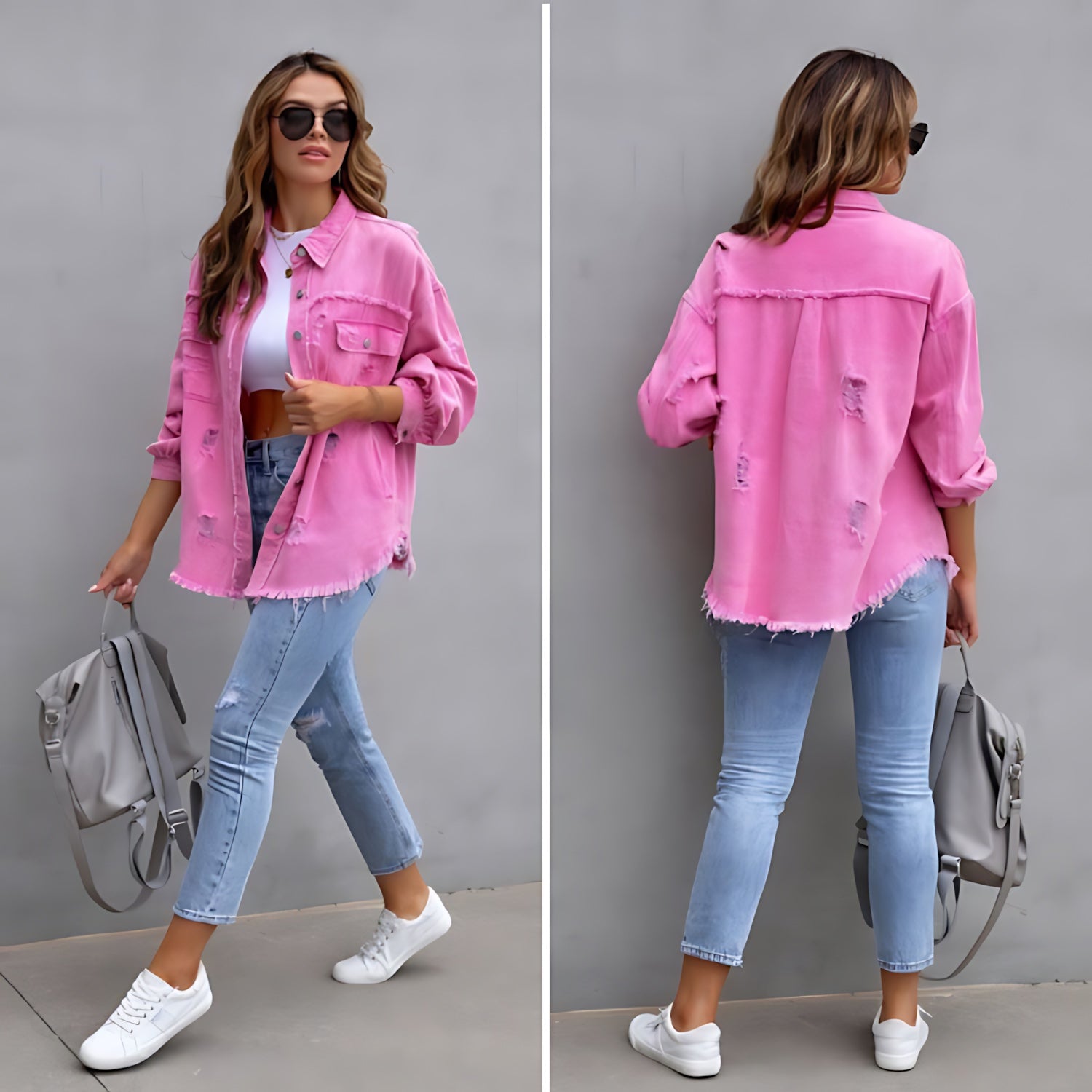 Chloe – Oversized Distressed Denim Jacket