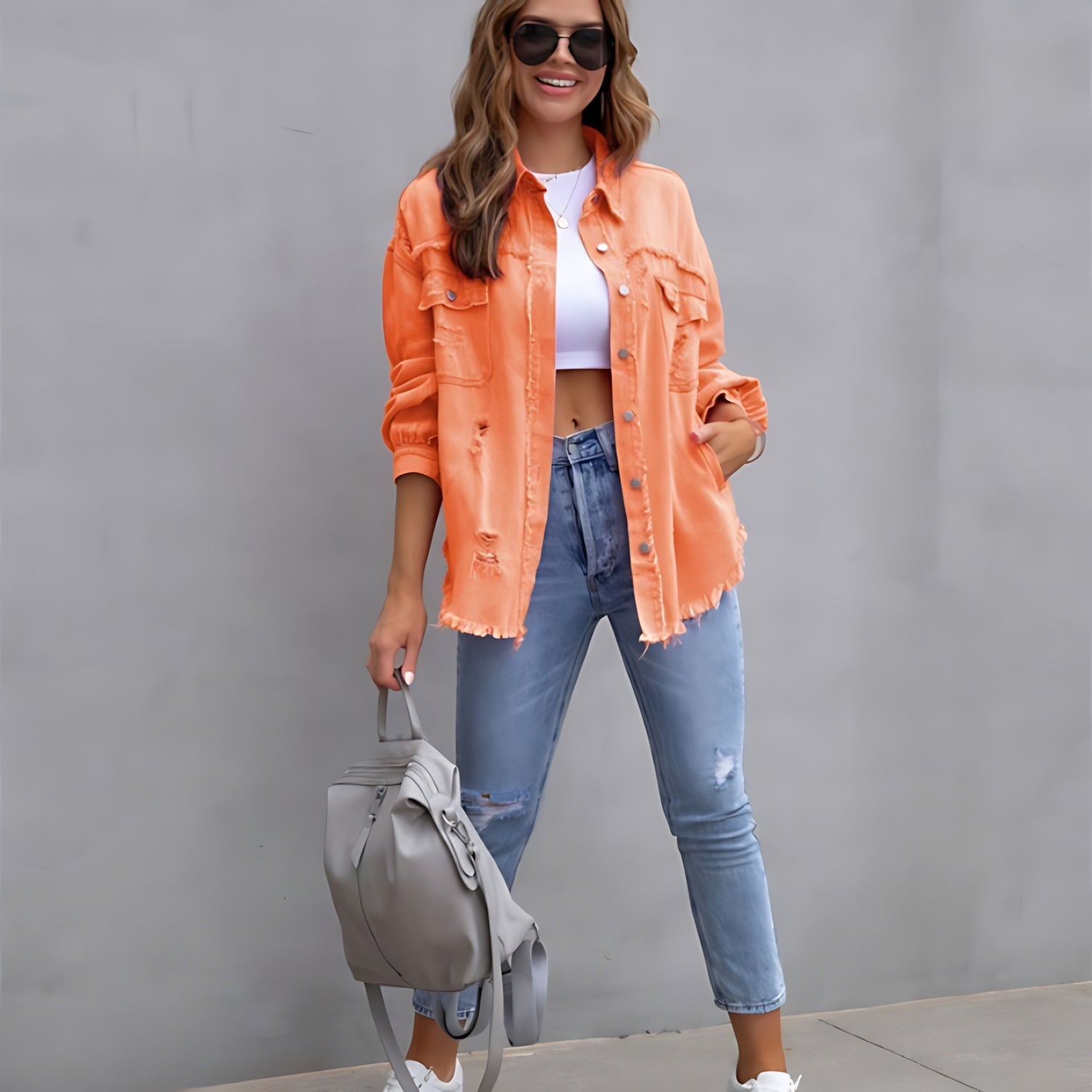 Chloe – Oversized Distressed Denim Jacket