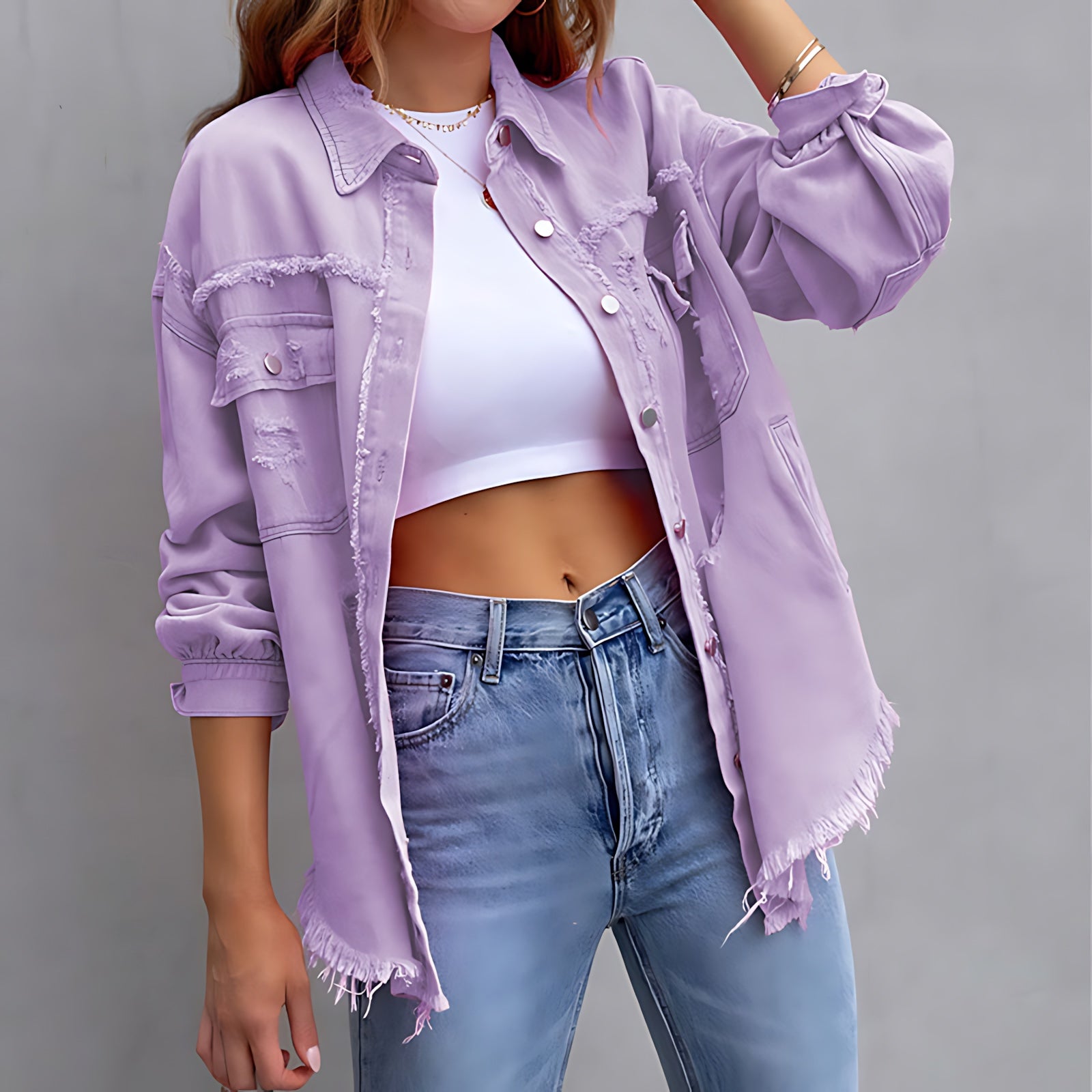 Chloe – Oversized Distressed Denim Jacket
