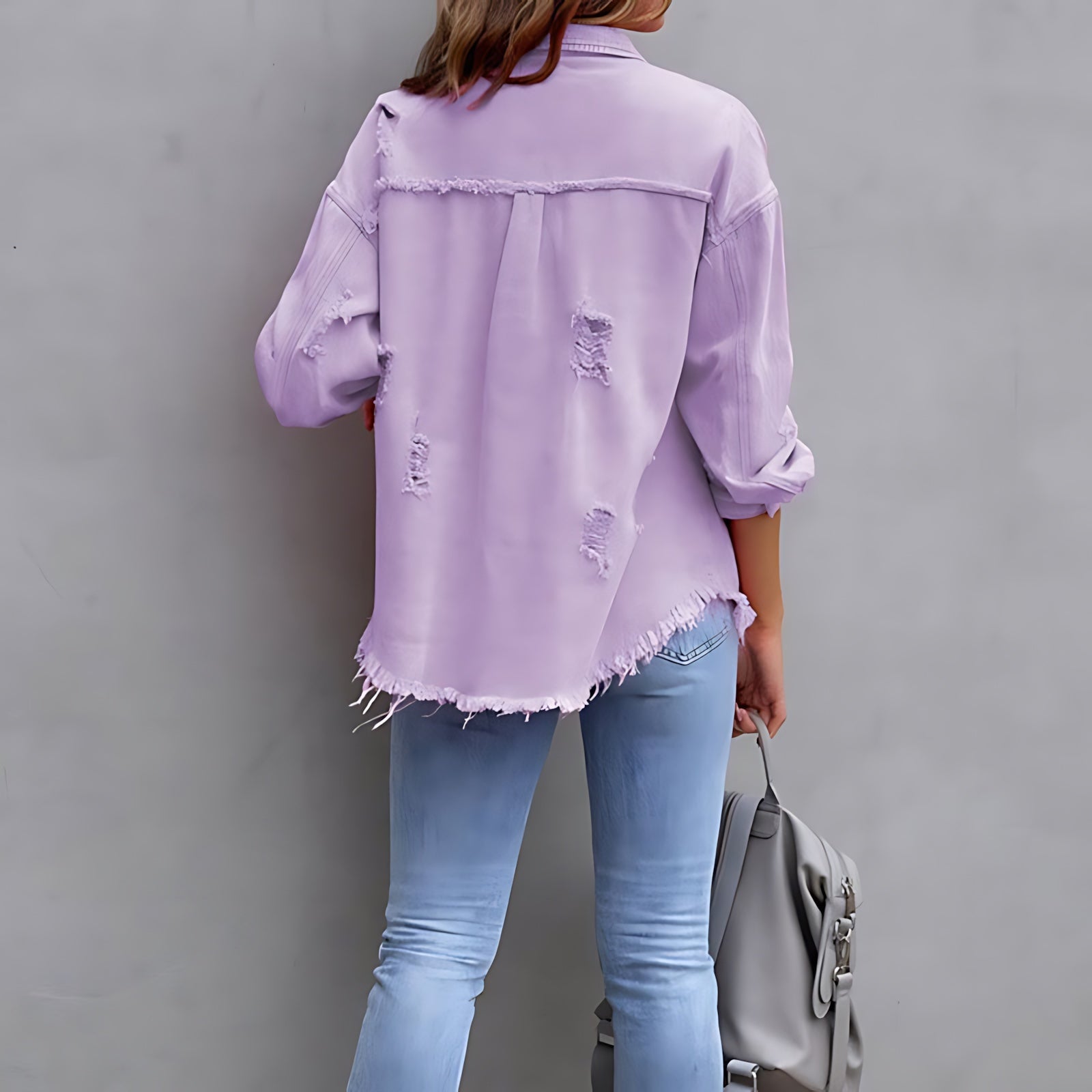 Chloe – Oversized Distressed Denim Jacket