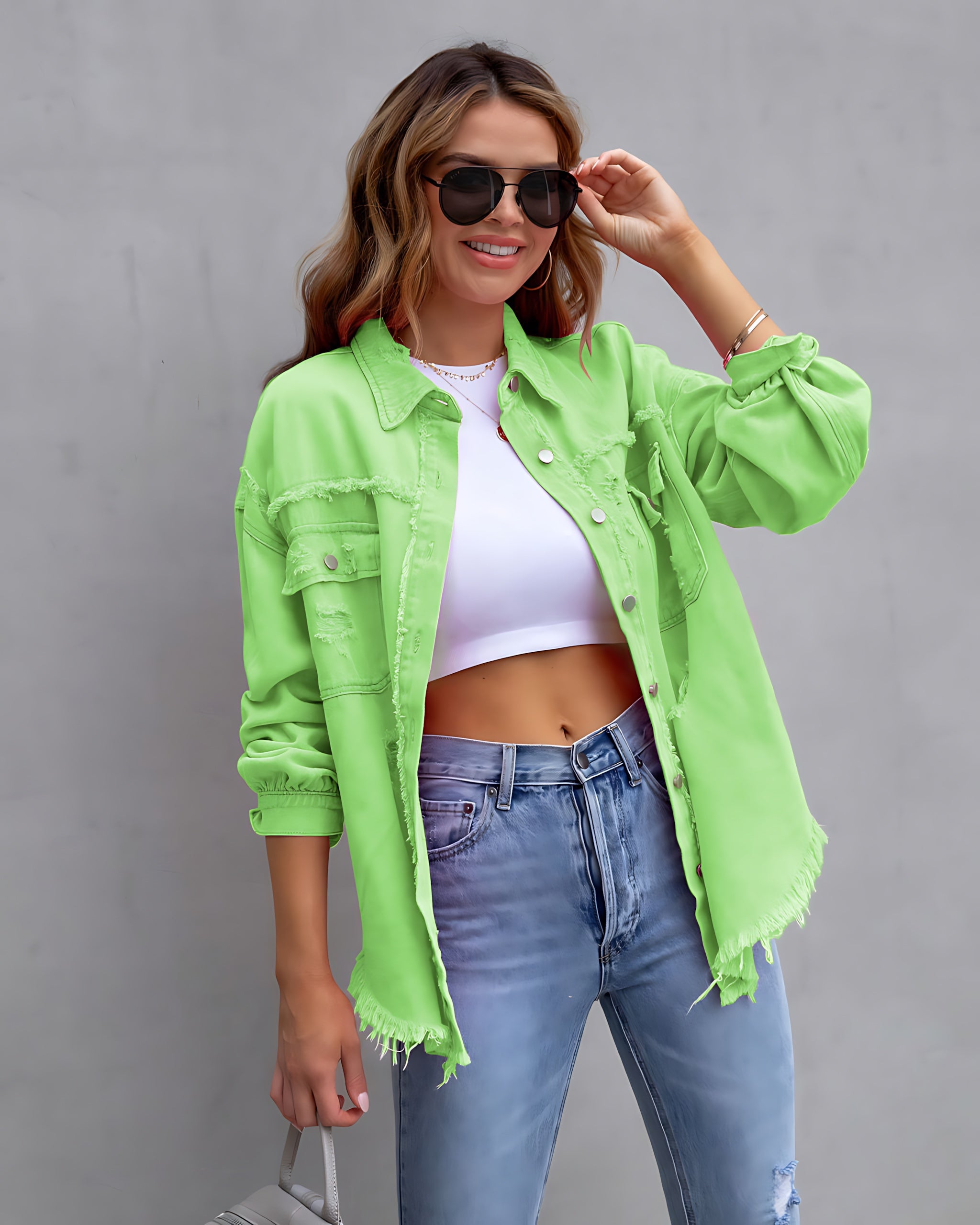 Chloe – Oversized Distressed Denim Jacket