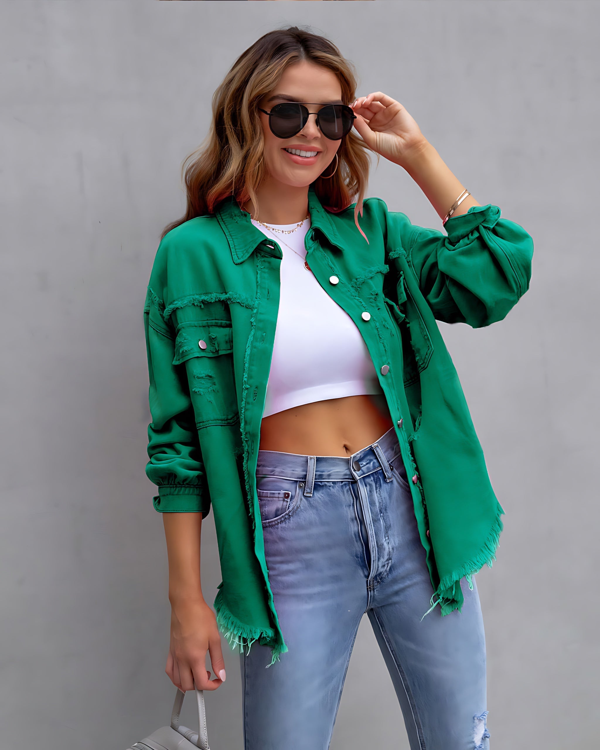 Chloe – Oversized Distressed Denim Jacket