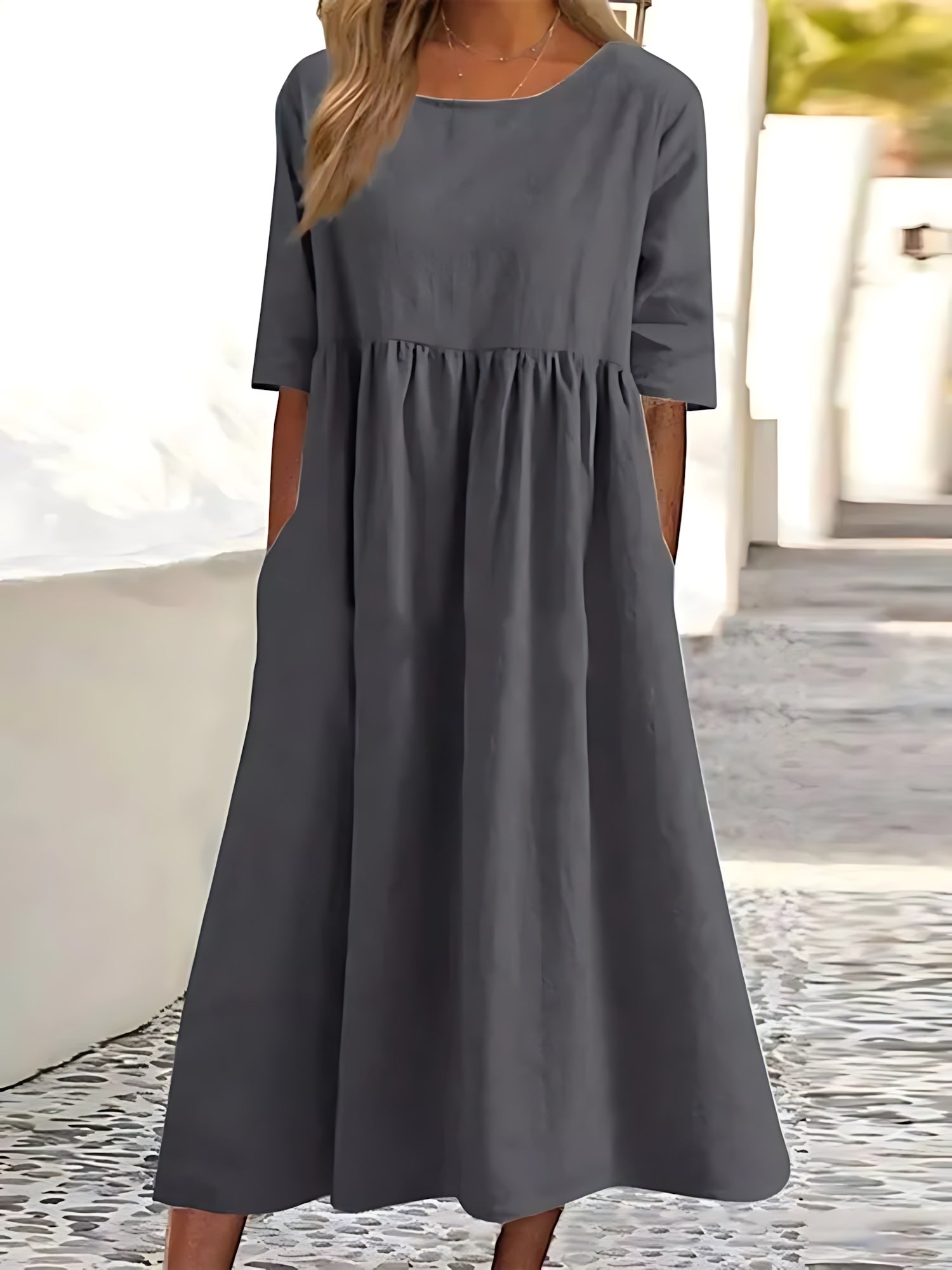 Claire – Crew Neck Empire Waist Midi Dress