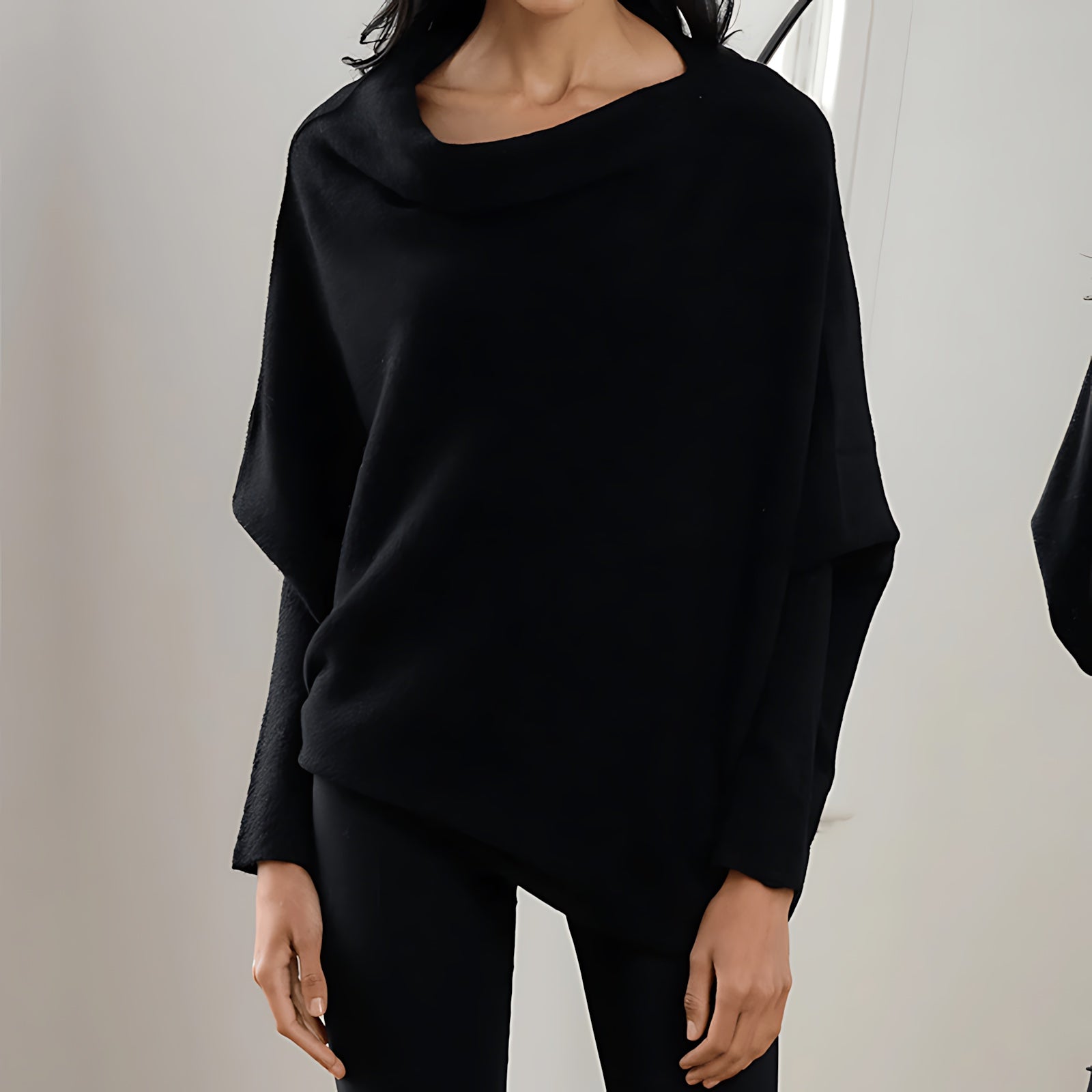 Claire – Off Shoulder Draped Knit Sweater