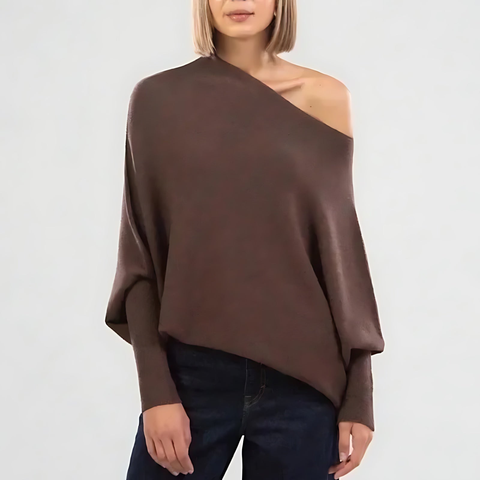 Claire – Off Shoulder Draped Knit Sweater