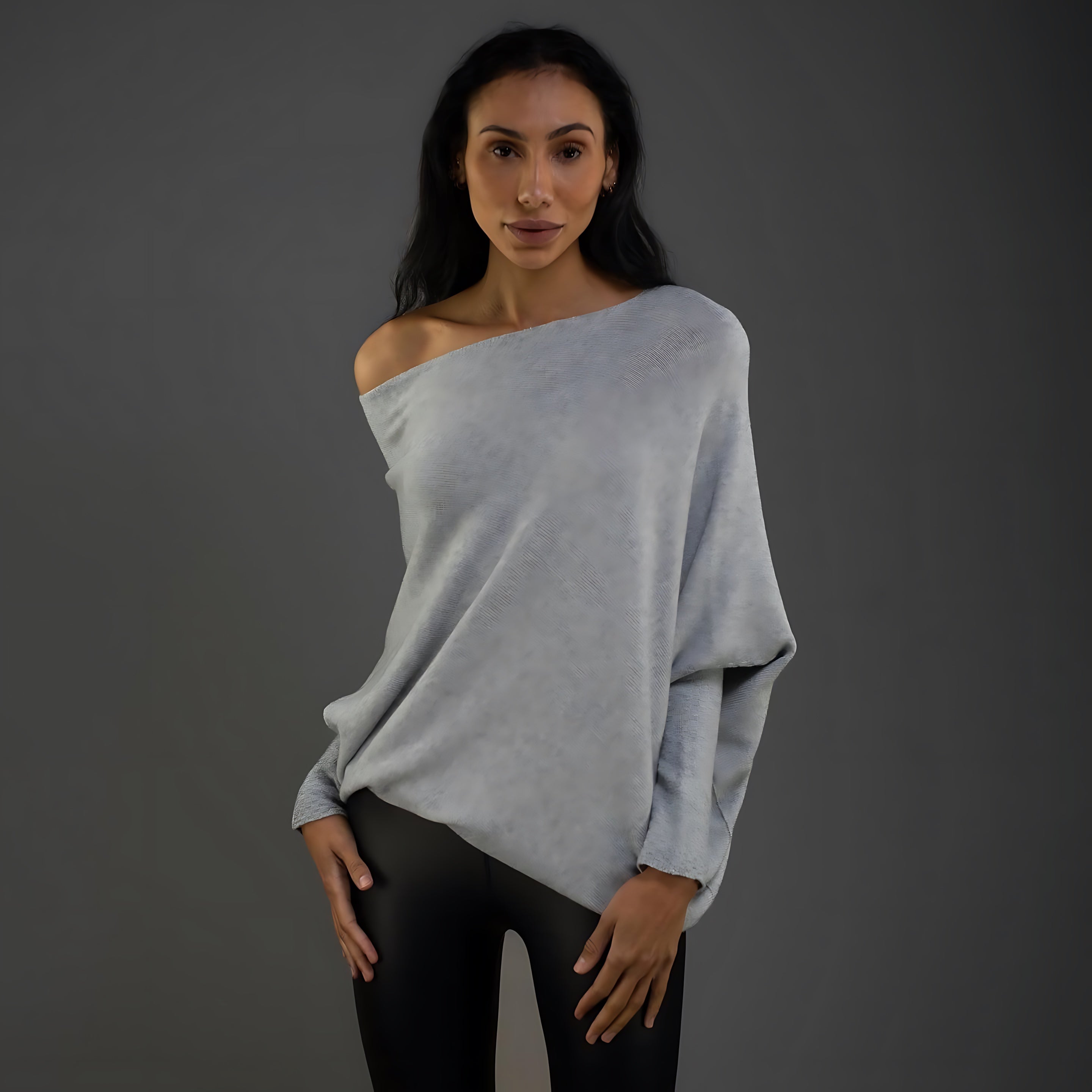 Claire – Off Shoulder Draped Knit Sweater