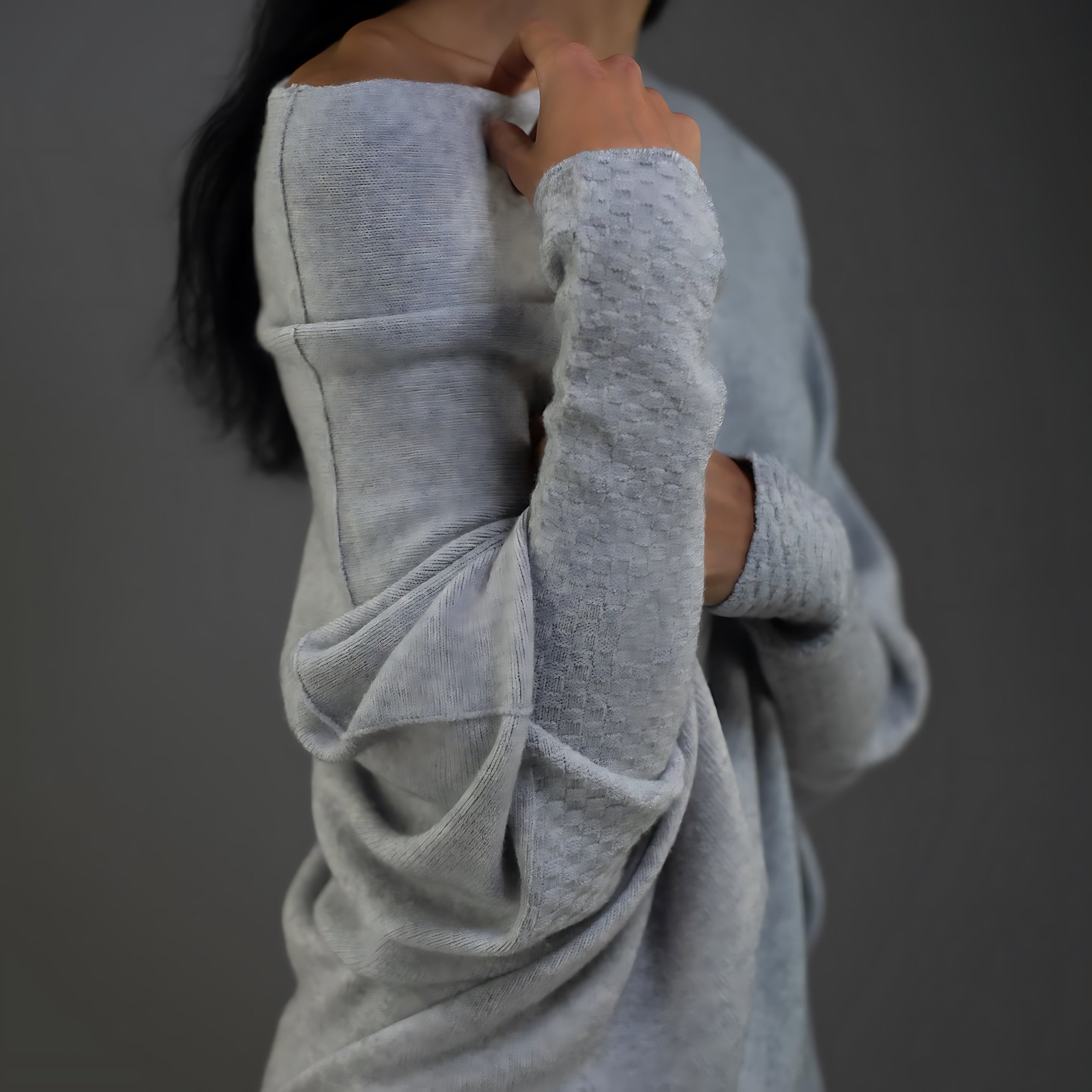 Claire – Off Shoulder Draped Knit Sweater