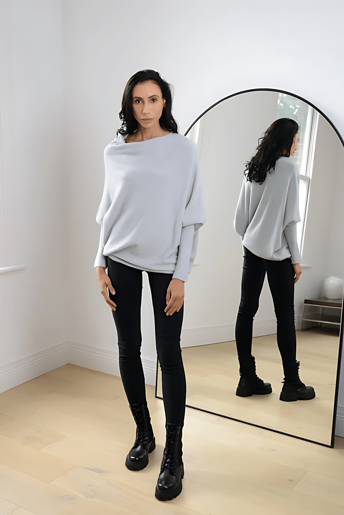 Claire – Off Shoulder Draped Knit Sweater
