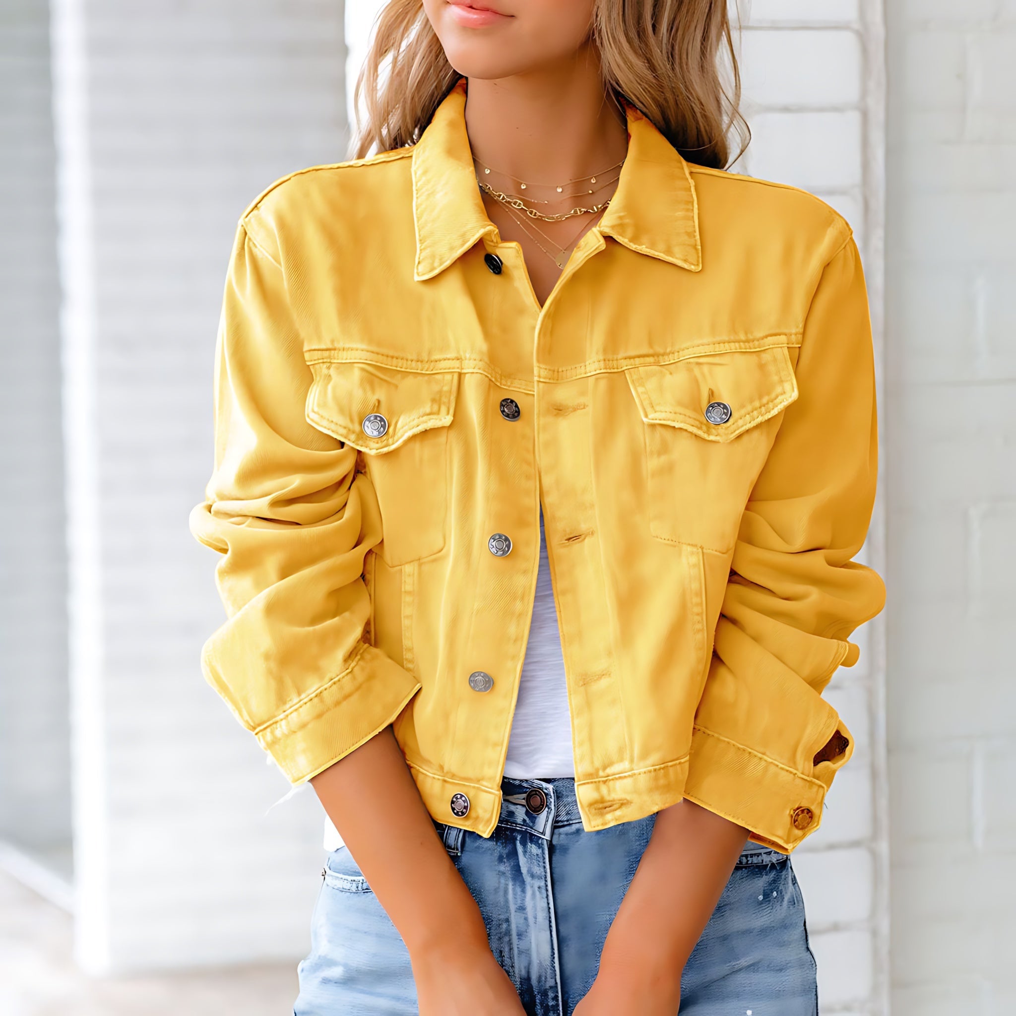 Clara – Cropped Button Up Denim Jacket
