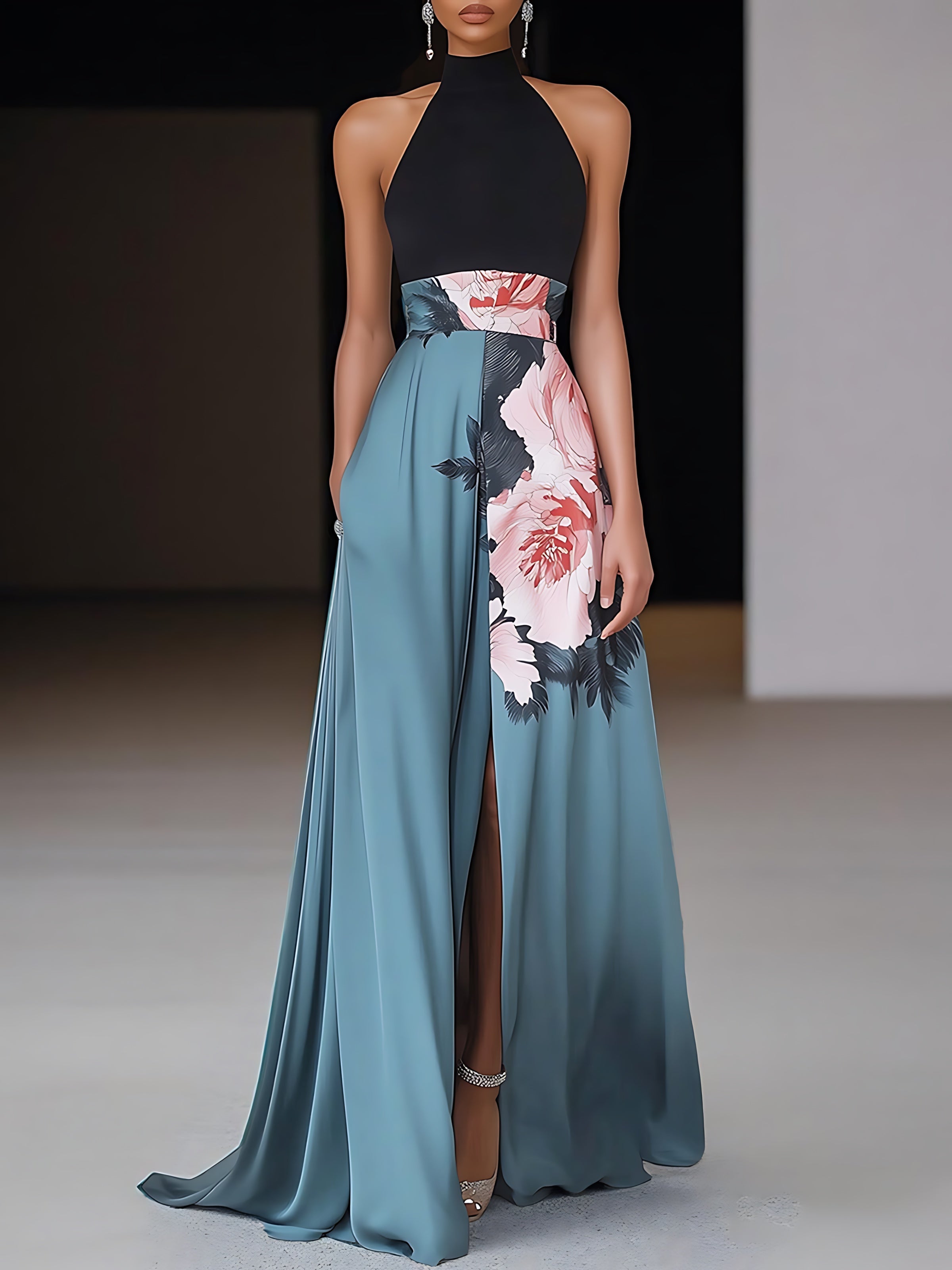 Clara – Satin Halter Slit Evening Maxi Dress