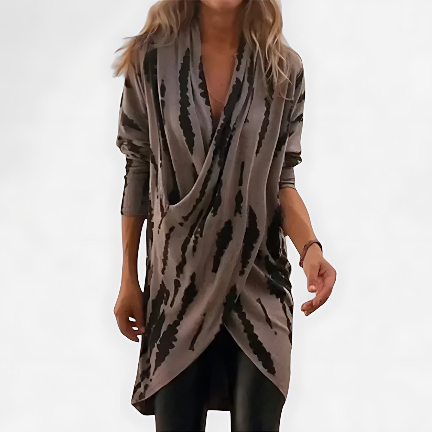 Cora – Abstract Print Crossover Wrap Knit Tunic