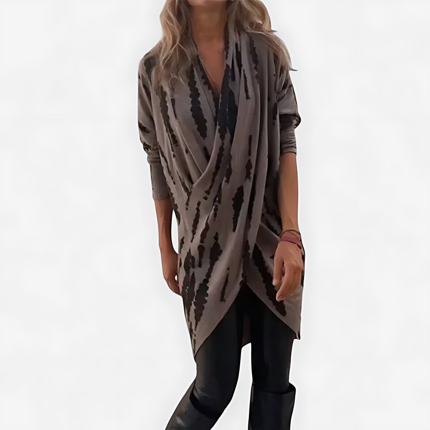 Cora – Abstract Print Crossover Wrap Knit Tunic