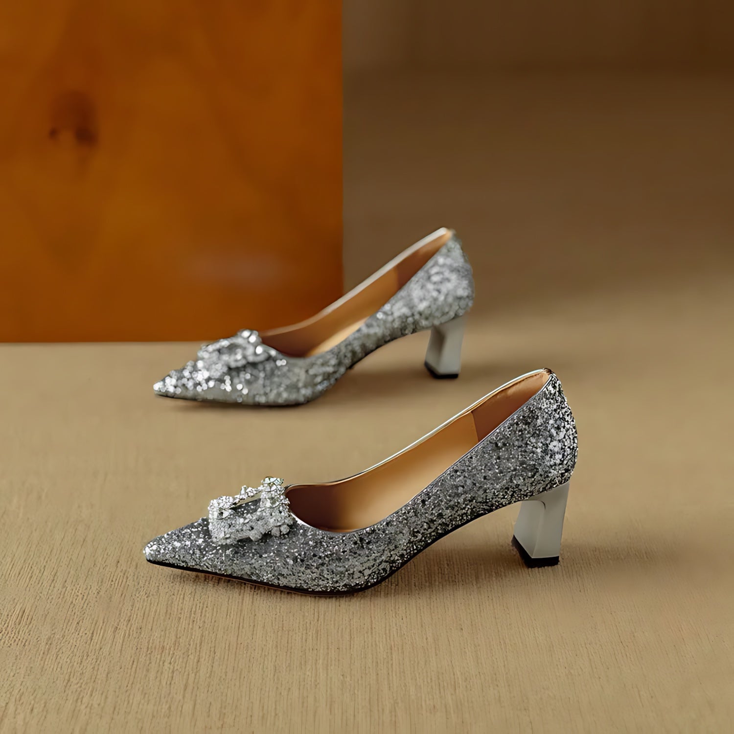 Cora – Glitter Pointed Toe Block Heel Pumps
