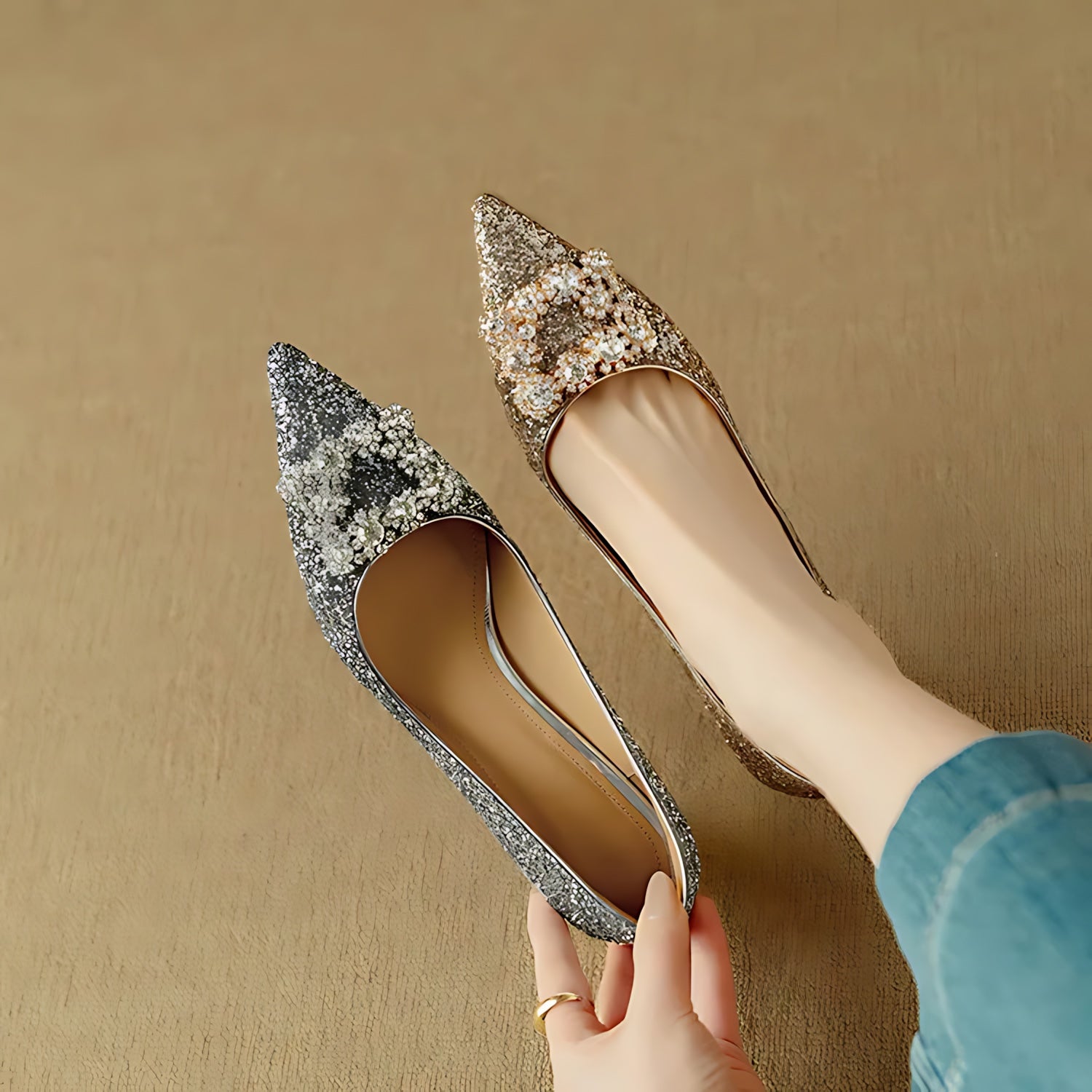 Cora – Glitter Pointed Toe Block Heel Pumps