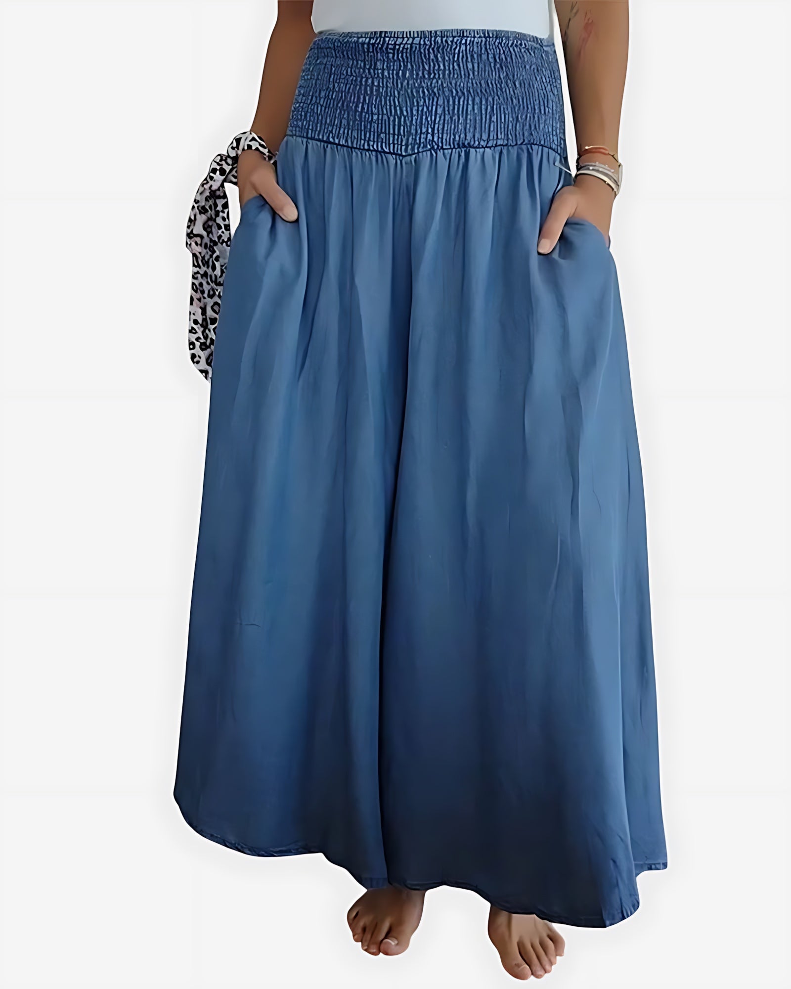 Cora – Smocked Waist Denim Wide Leg Pants
