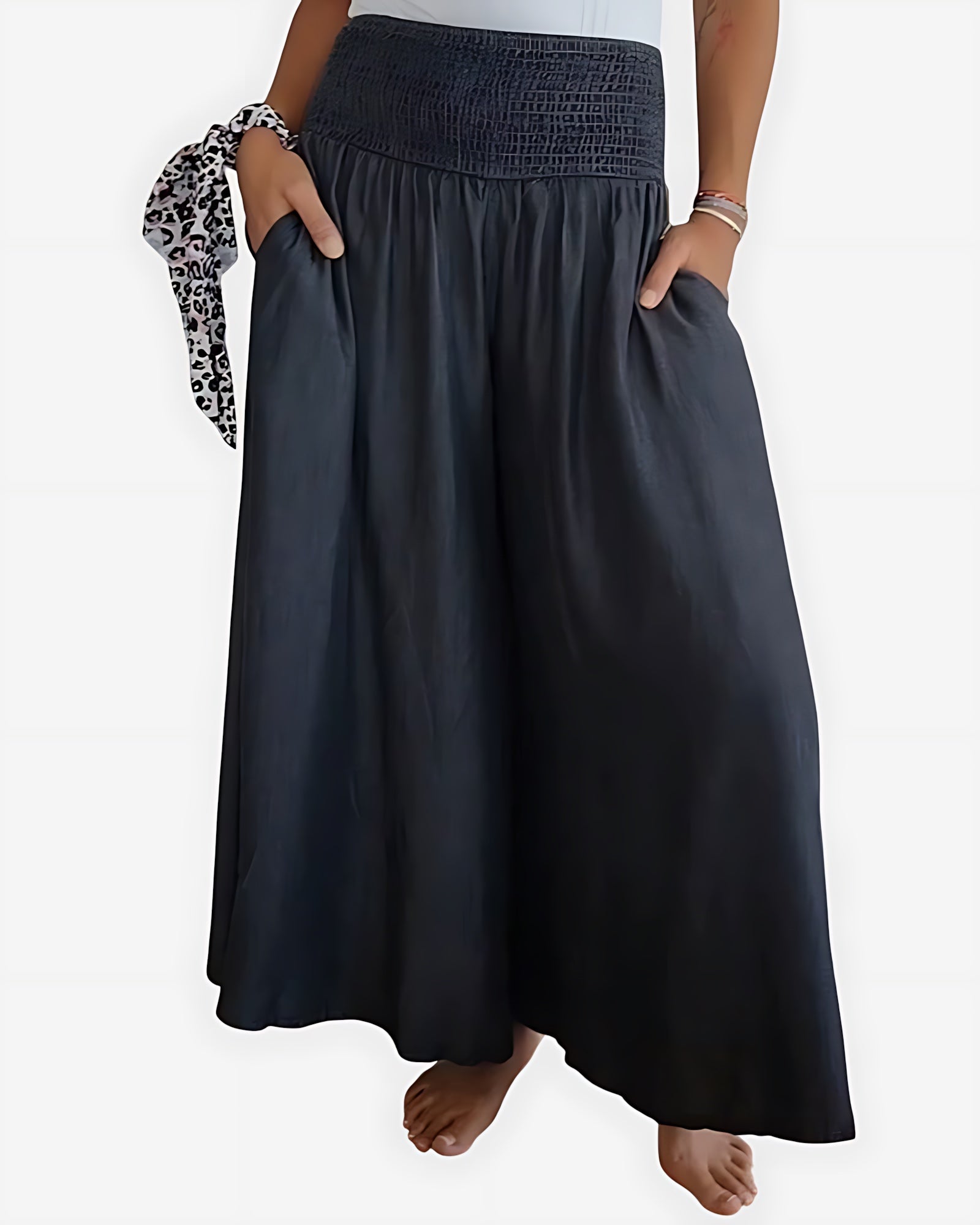 Cora – Smocked Waist Denim Wide Leg Pants