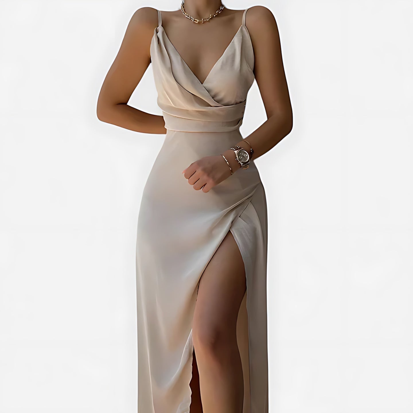 Cora – V Neck High Slit Wrap Maxi Dress