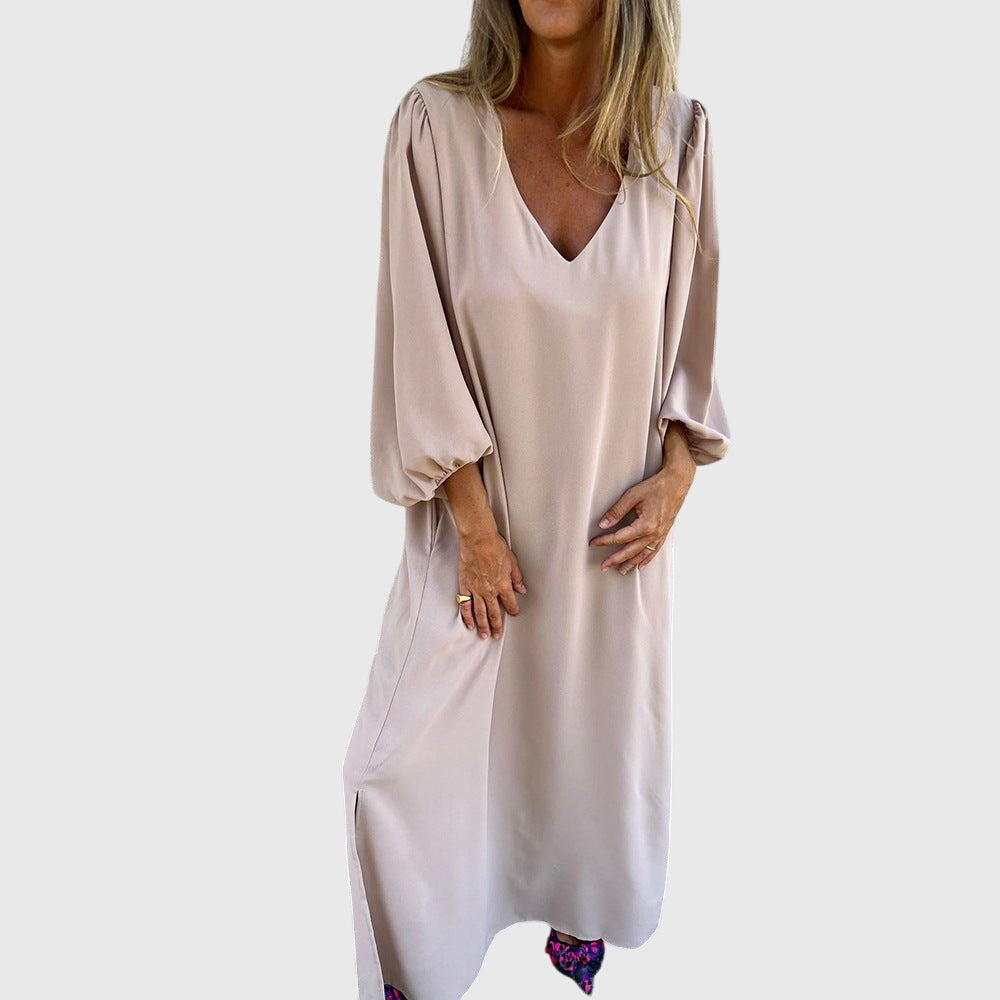 Maya – Balloon Sleeve V Neck Boho Maxi Dress