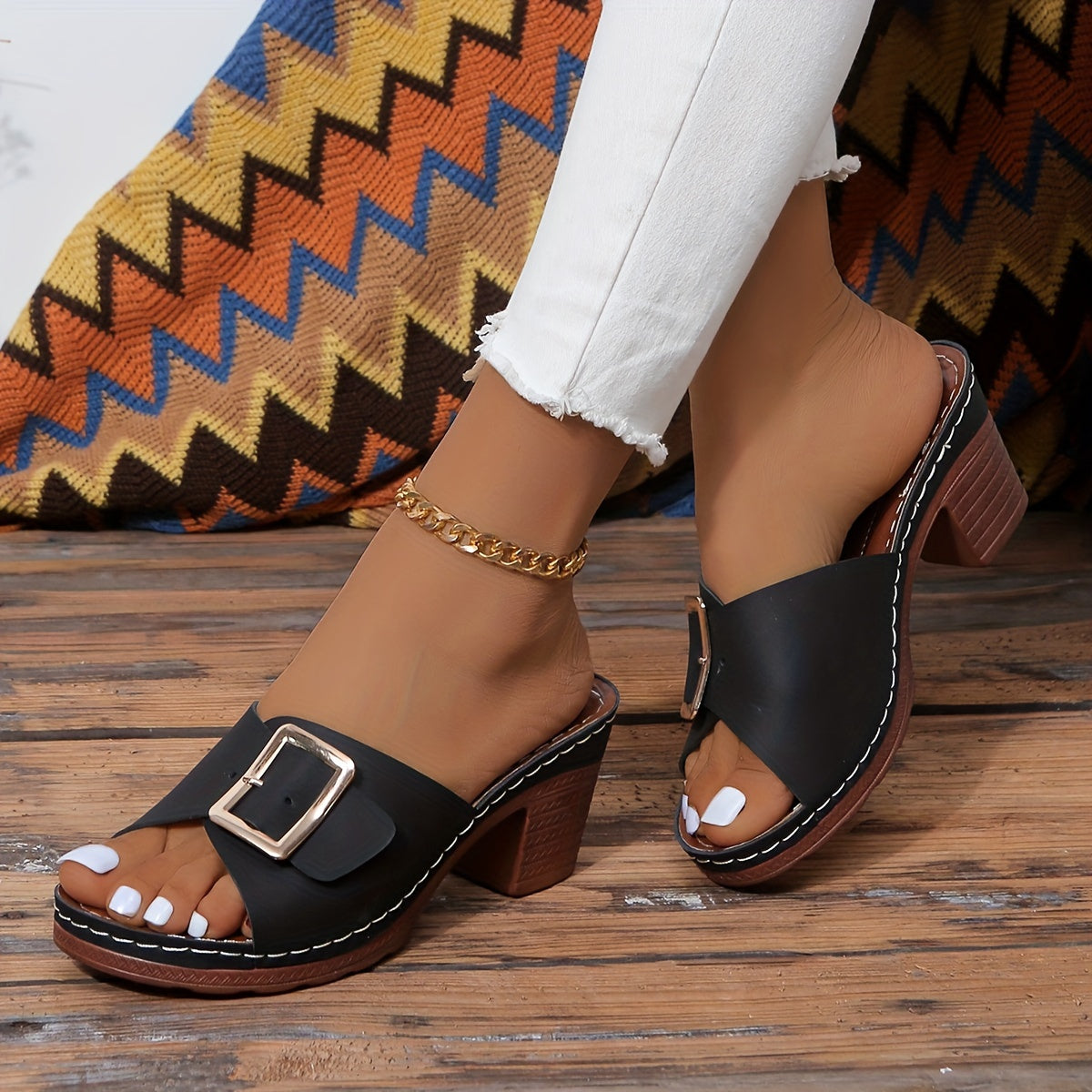 Riley – Open Toe Block Heel Mules
