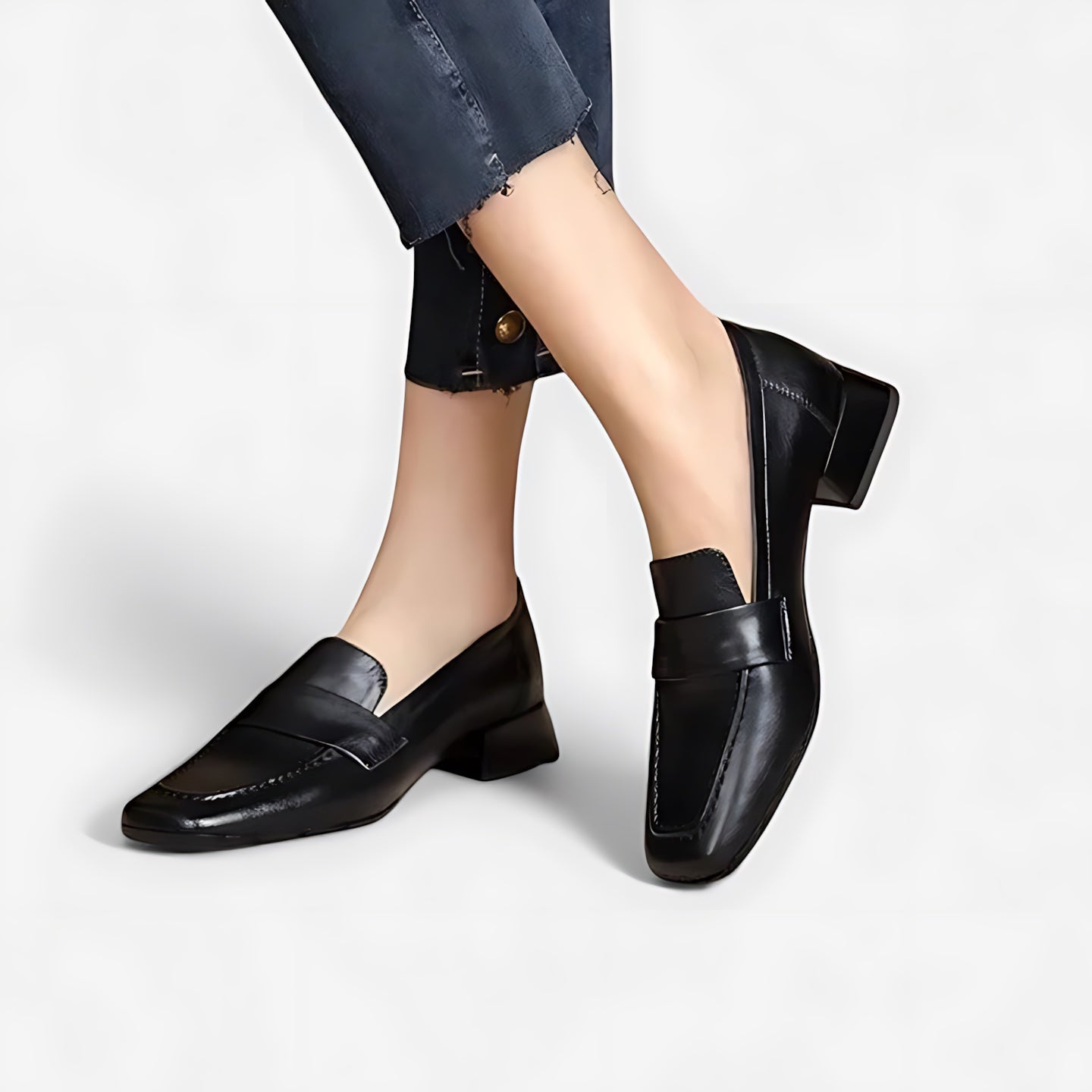Daisy – Faux Leather Block Heel Loafers