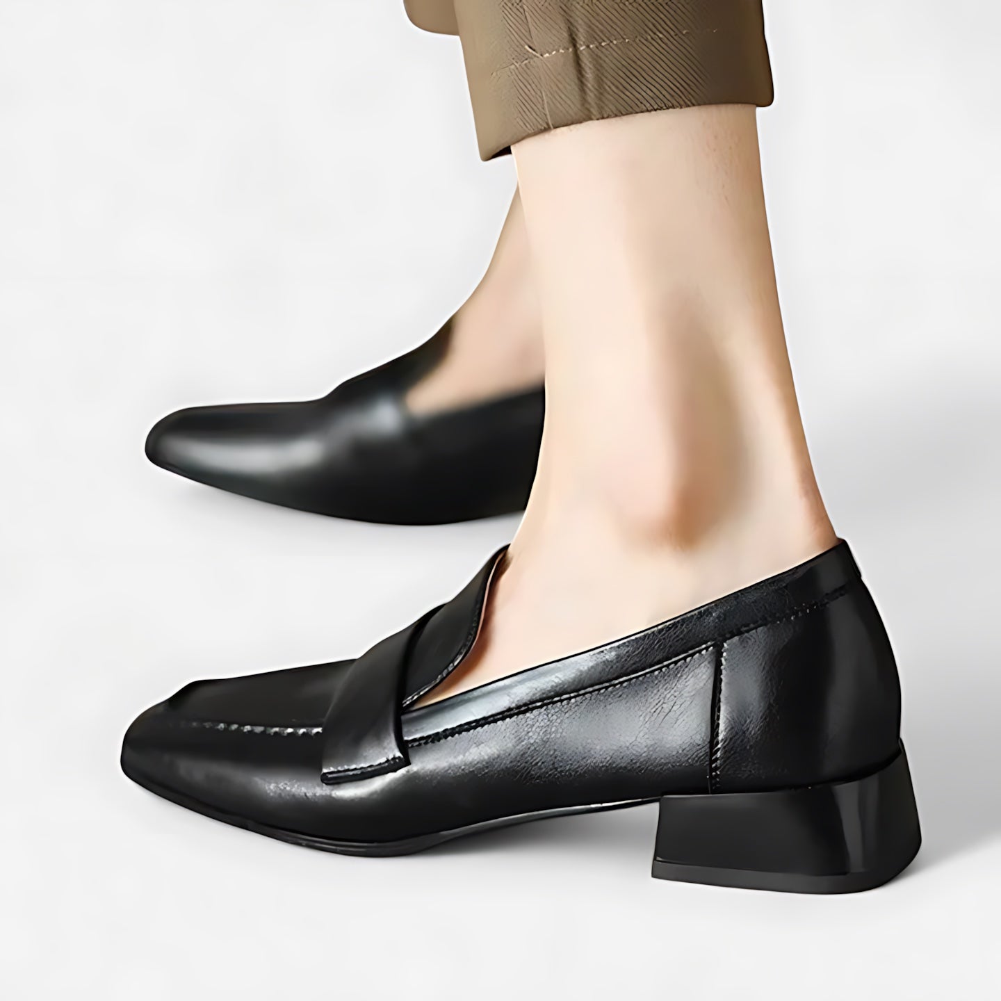 Daisy – Faux Leather Block Heel Loafers