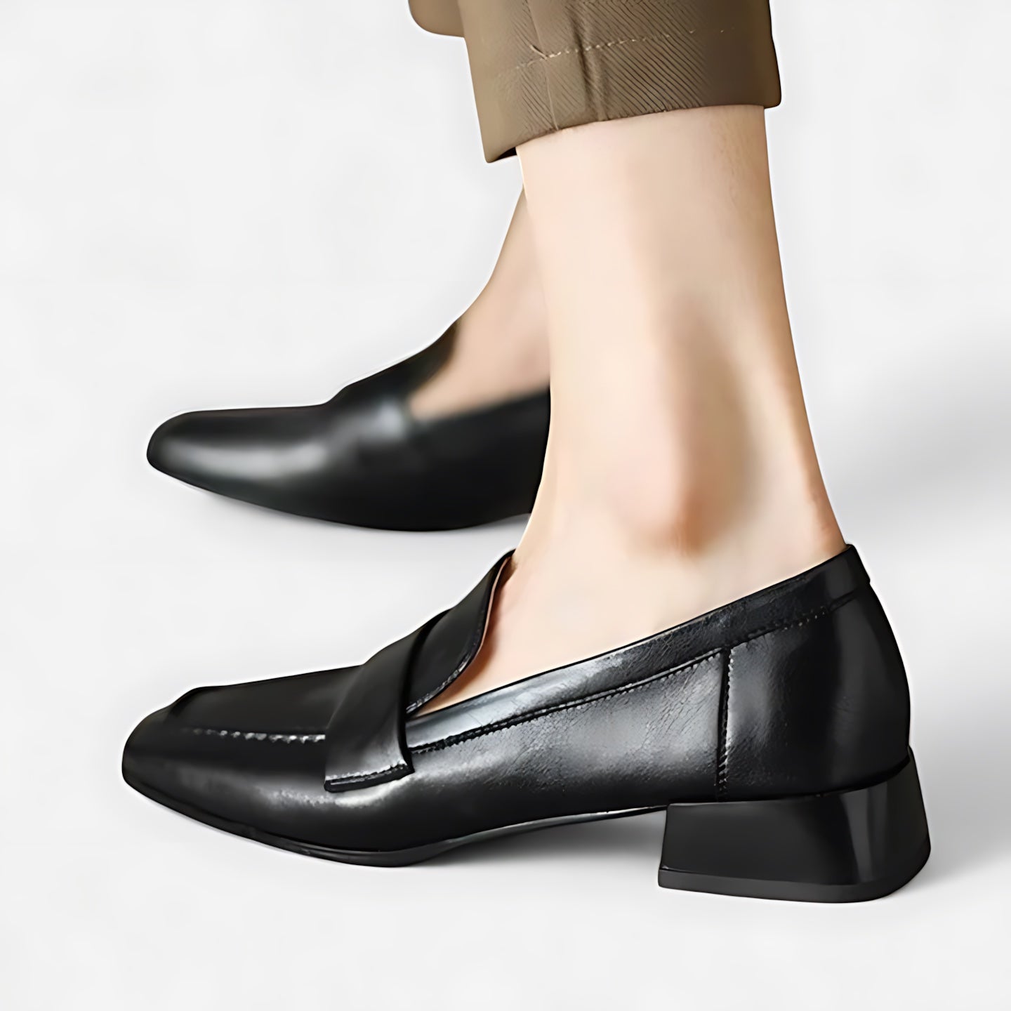 Daisy – Faux Leather Block Heel Loafers