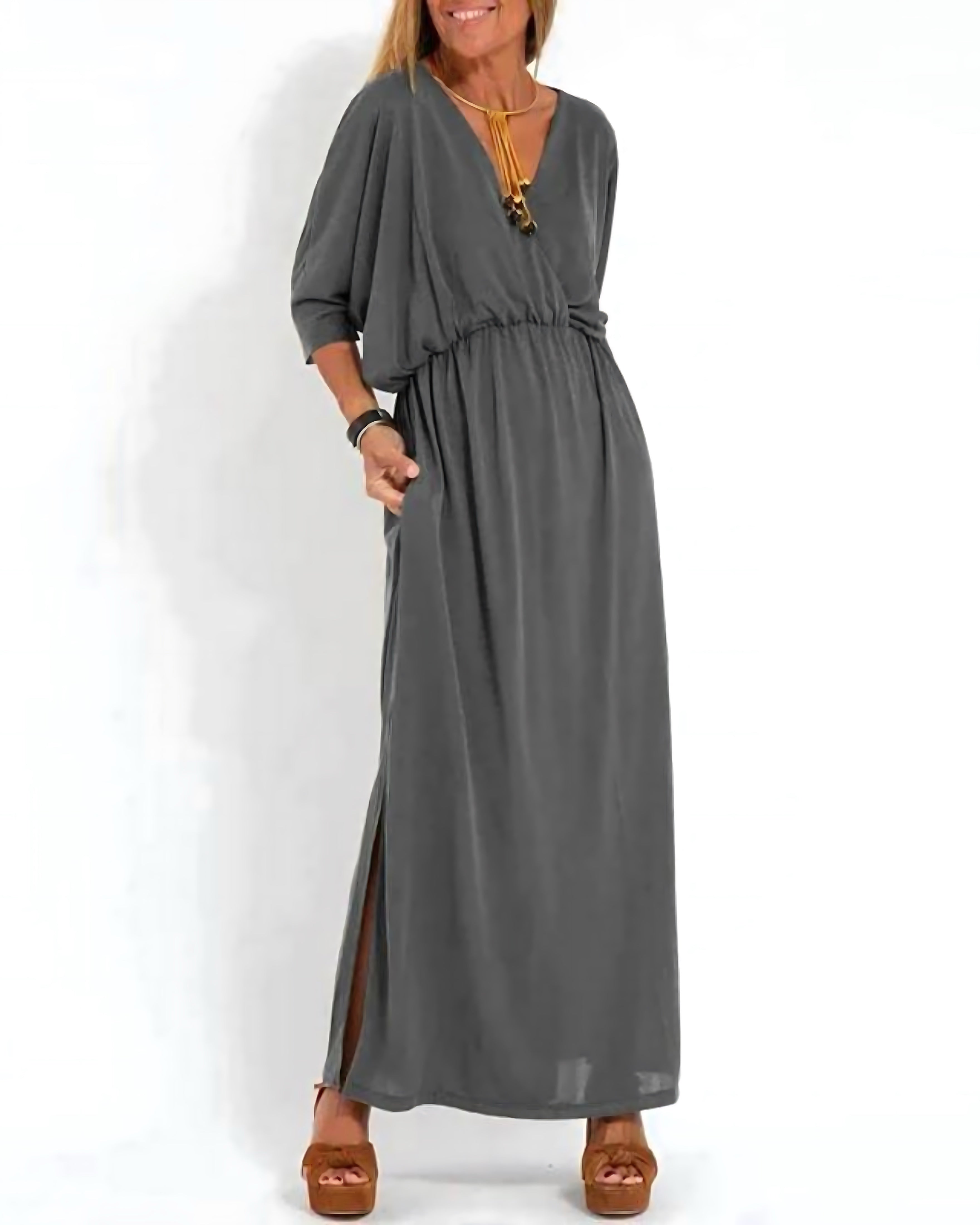 Daisy – Flutter Sleeve V Neck Flowy Maxi Dress