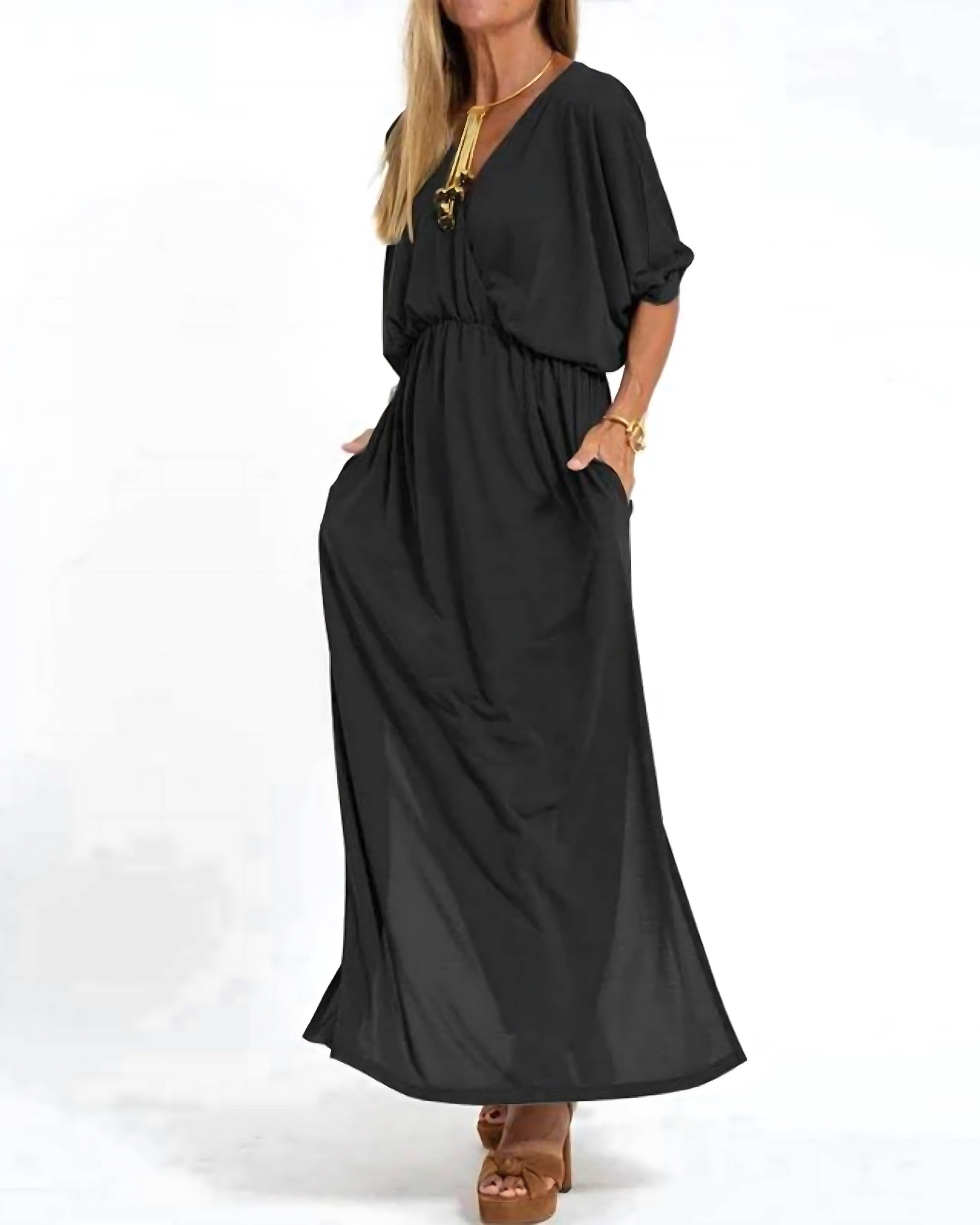 Daisy – Flutter Sleeve V Neck Flowy Maxi Dress