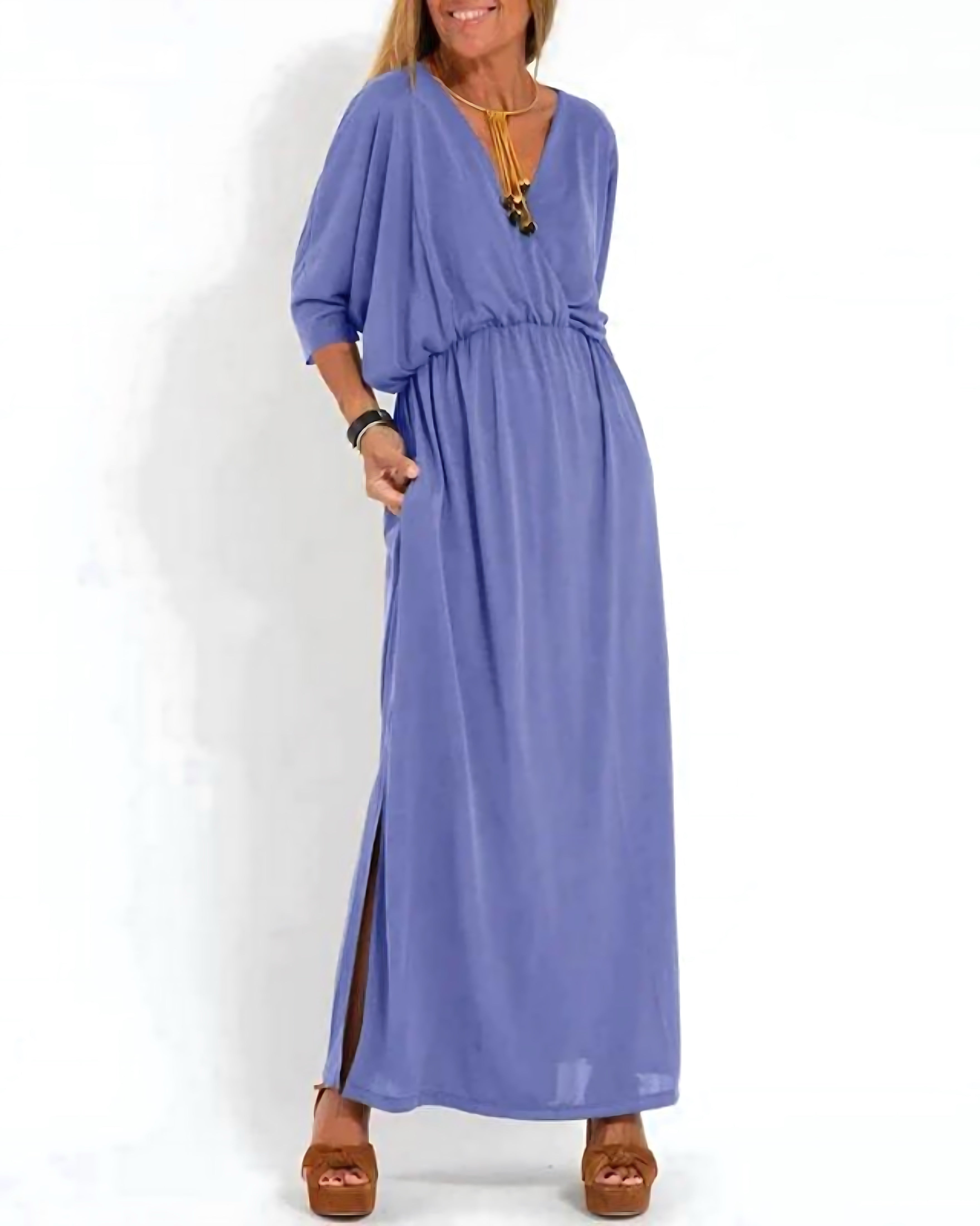 Daisy – Flutter Sleeve V Neck Flowy Maxi Dress